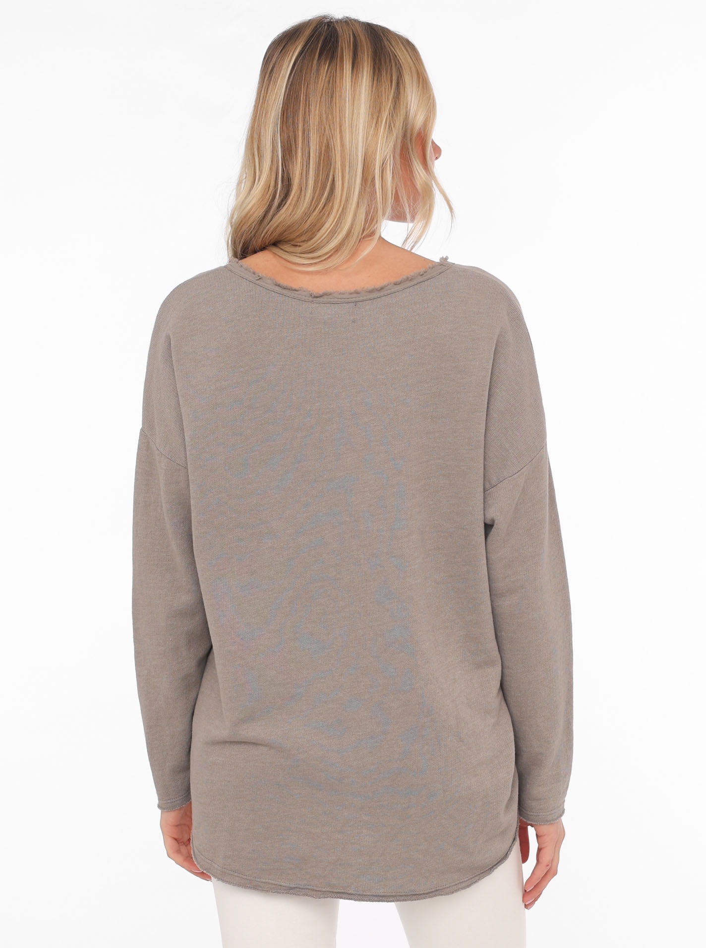 Zwillingsherz Sweatshirt »"Positive Mind"«, ausgefranster V-Ausschnitt, Used Look, Langarm, Schriftzug