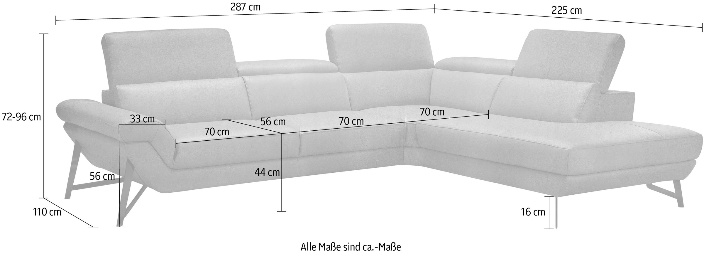 Egoitaliano Ecksofa »Narcisa, Design und Sitzkomfort der Extraklasse,«, mit verstellbaren Kopfstützen für noch mehr Komfort, L-Form