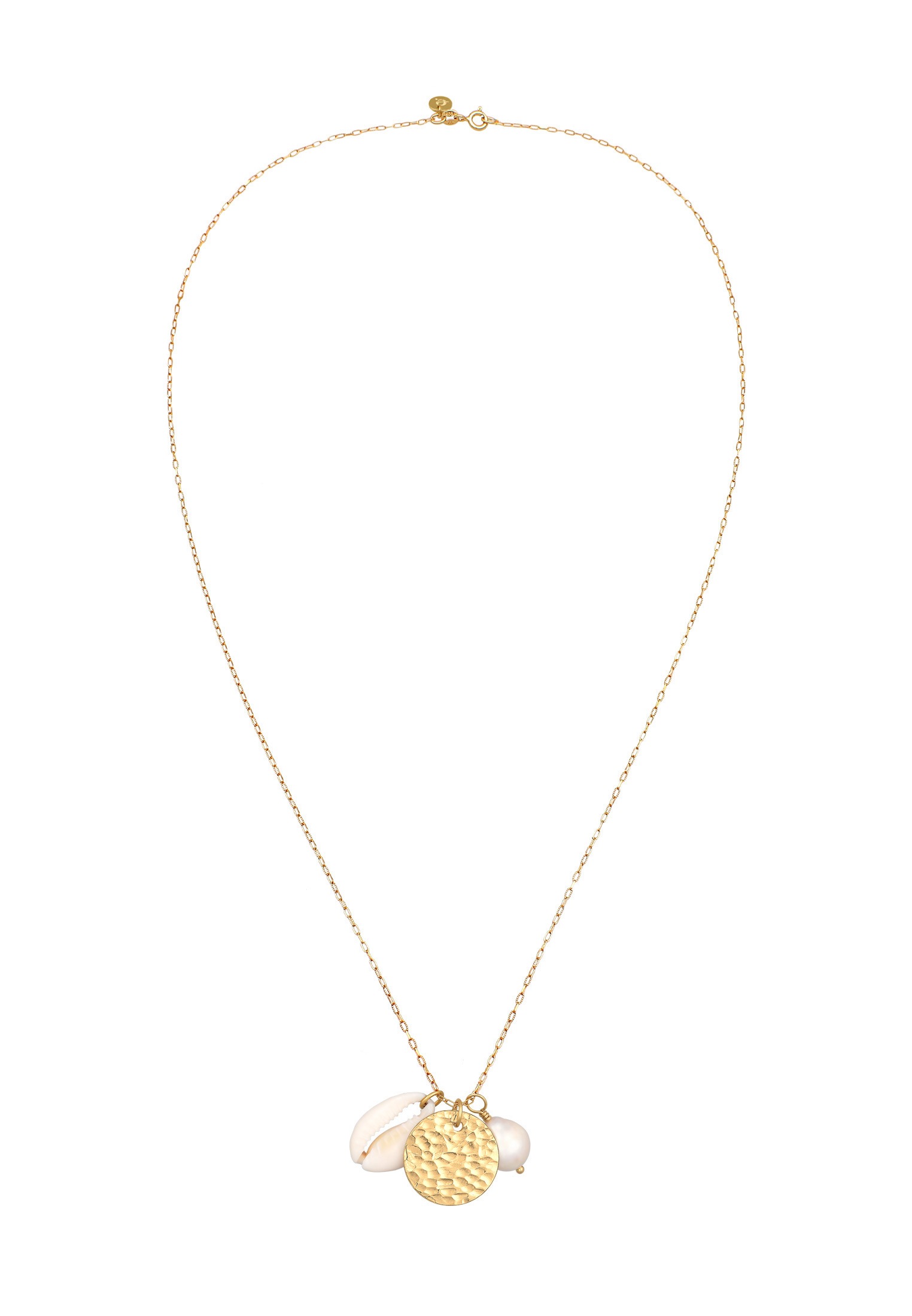Elli Premium Lange Kette »Halskette Kauri Muschel Plättchen Süßwasserperle 925 Silber«