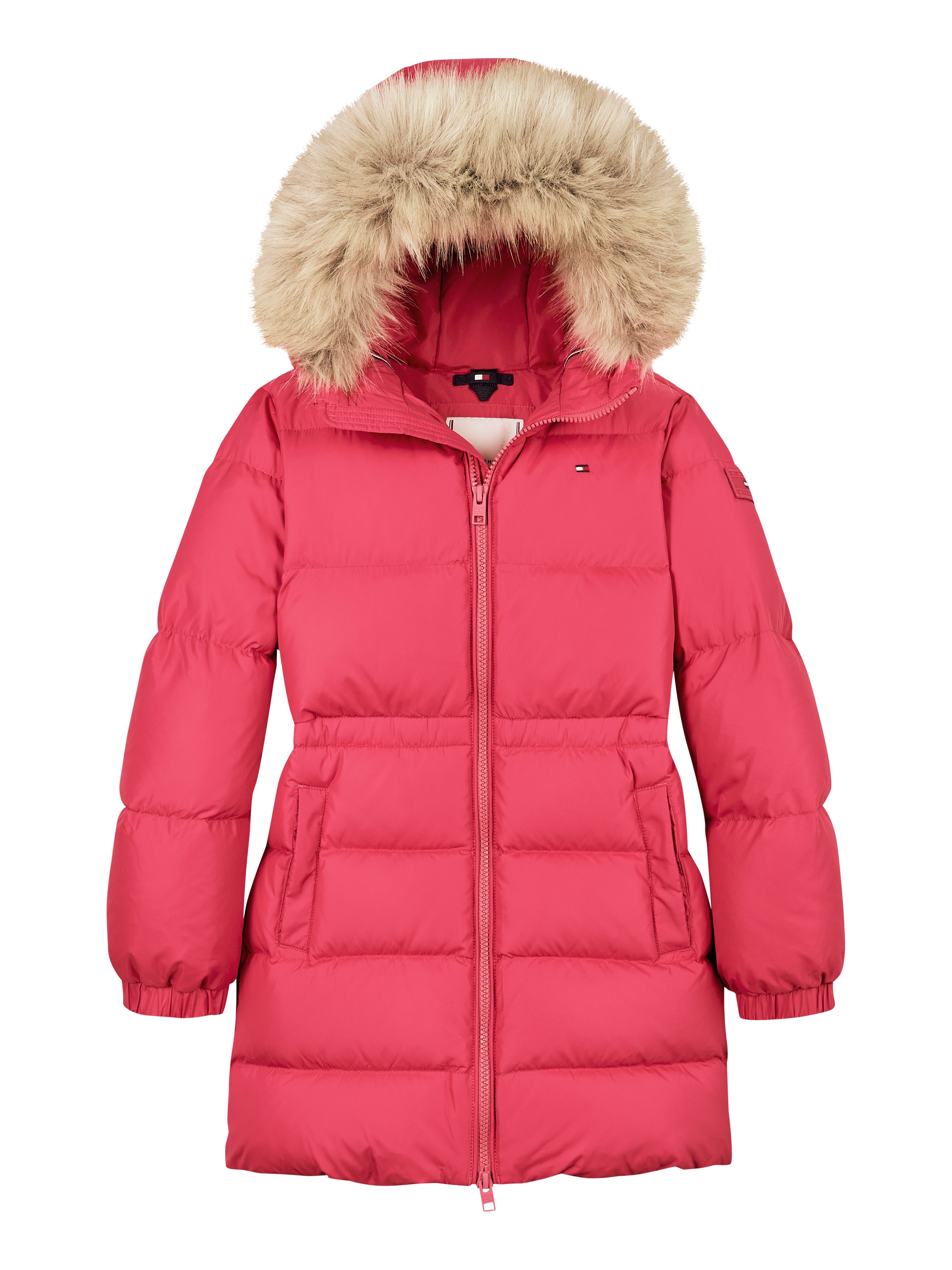 Tommy Hilfiger Steppjacke »LONG WAISTED DOWN JACKET«, mit Kapuze, mit Fellimitat