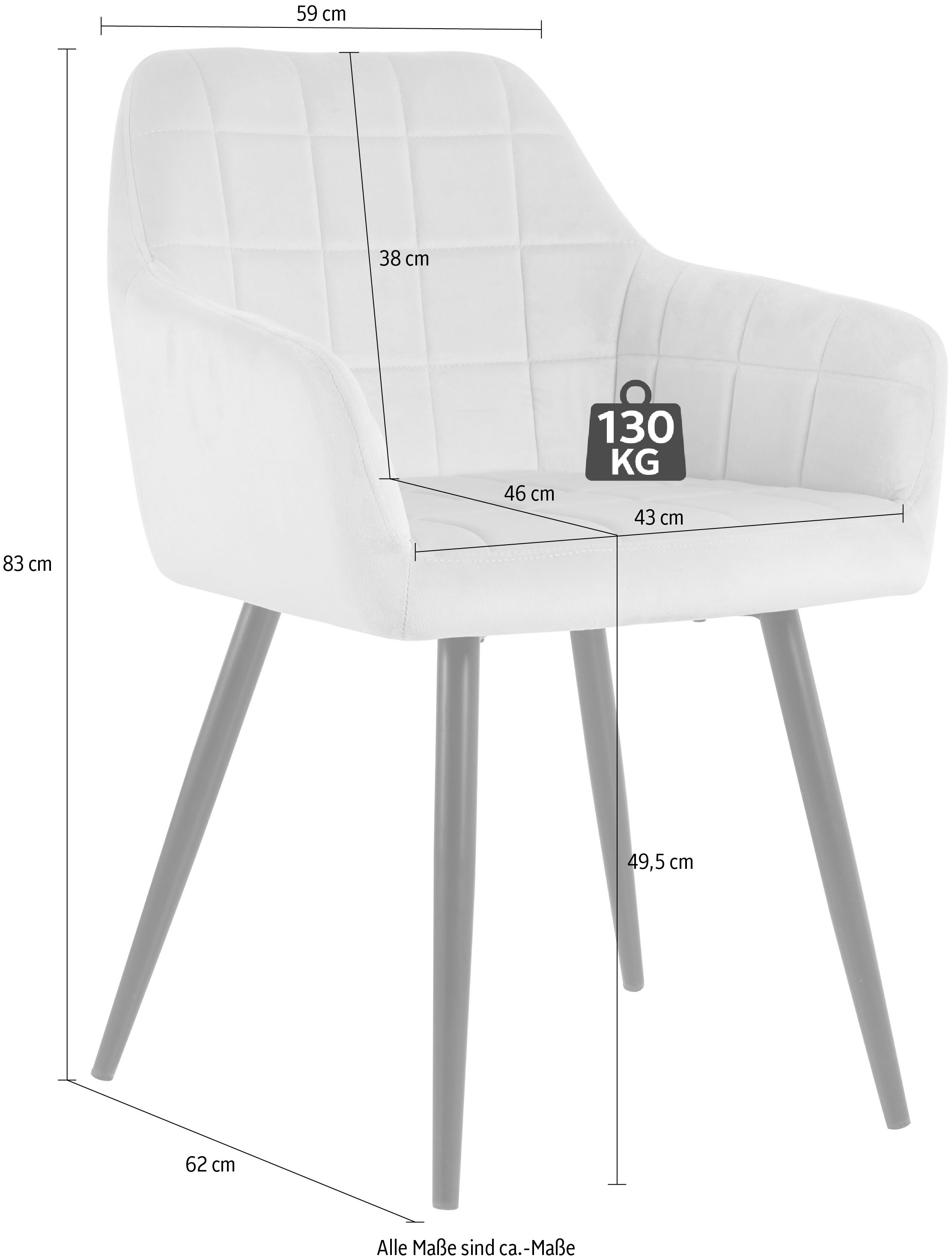 INOSIGN 4-Fußstuhl, (Set), 2 St., Samt, mit Quadratsteppung innen