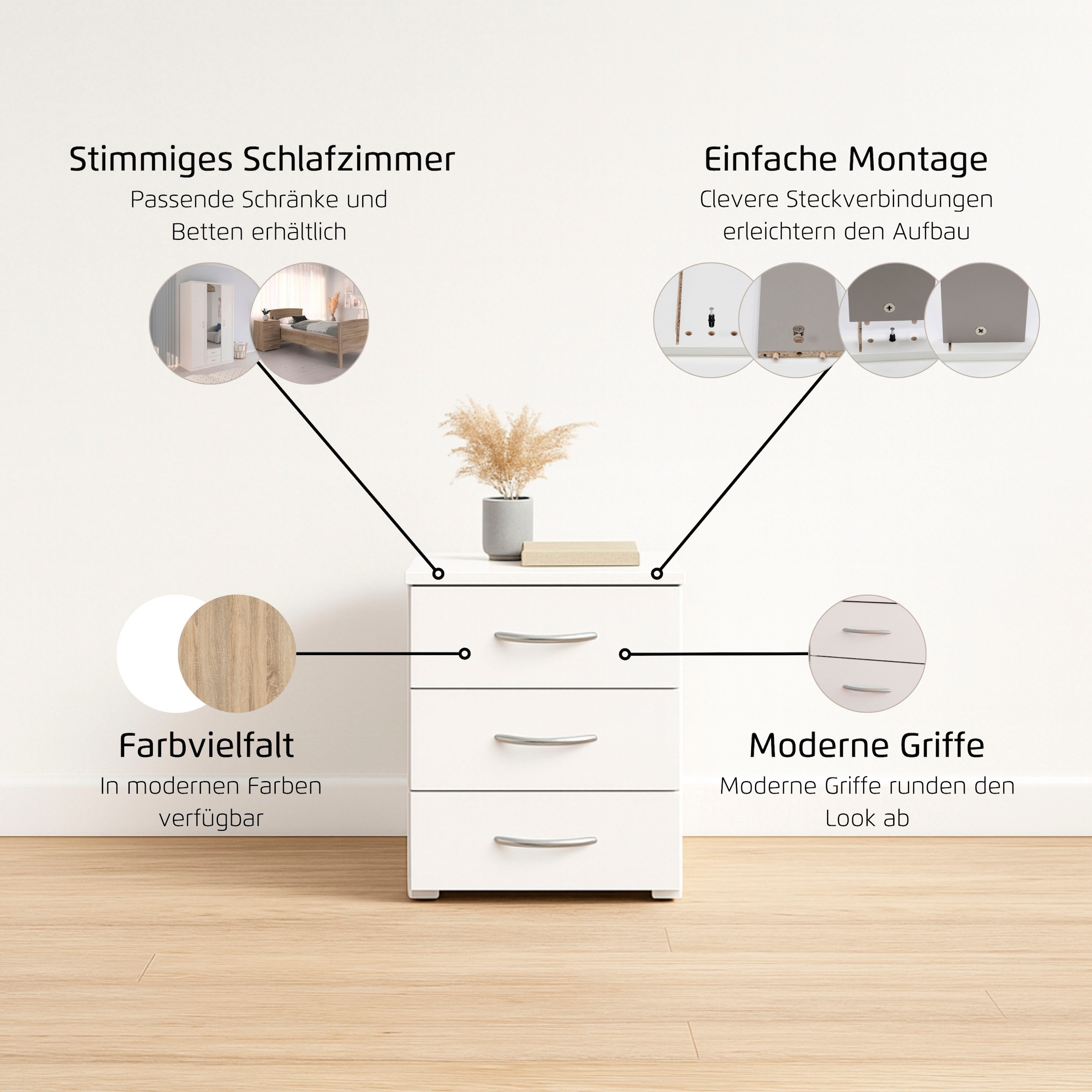 rauch Nachtkommode »Nachttisch Nachtkonsole Beistelltisch Kommode Sideboard TORRENT« mit 2 geräumigen Schubkästen, Breite 40 cm MADE IN GERMANY