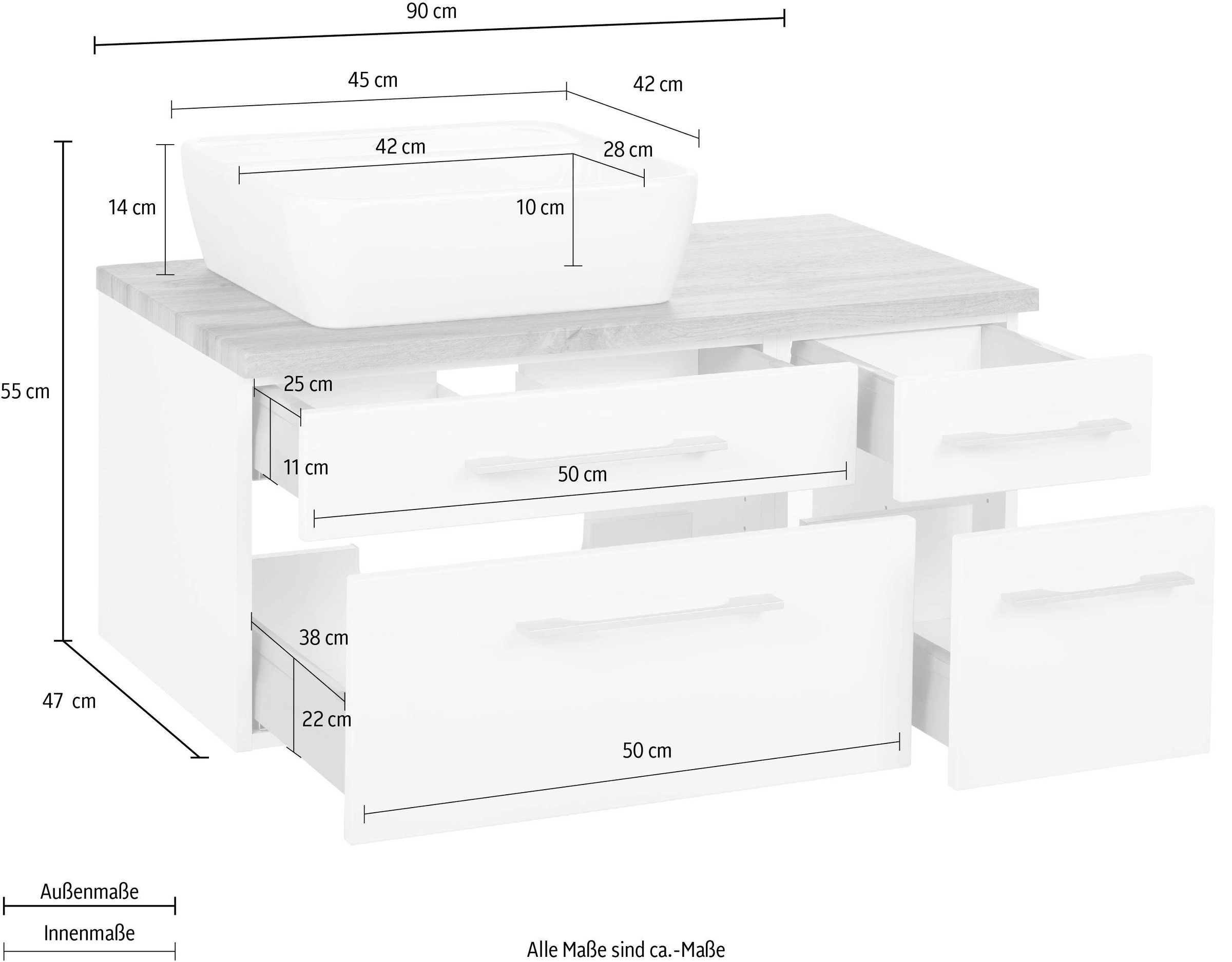 welltime Waschbeckenunterschrank »Davos« Badmöbel, Waschtisch inkl. Waschbecken, Breite 90 cm