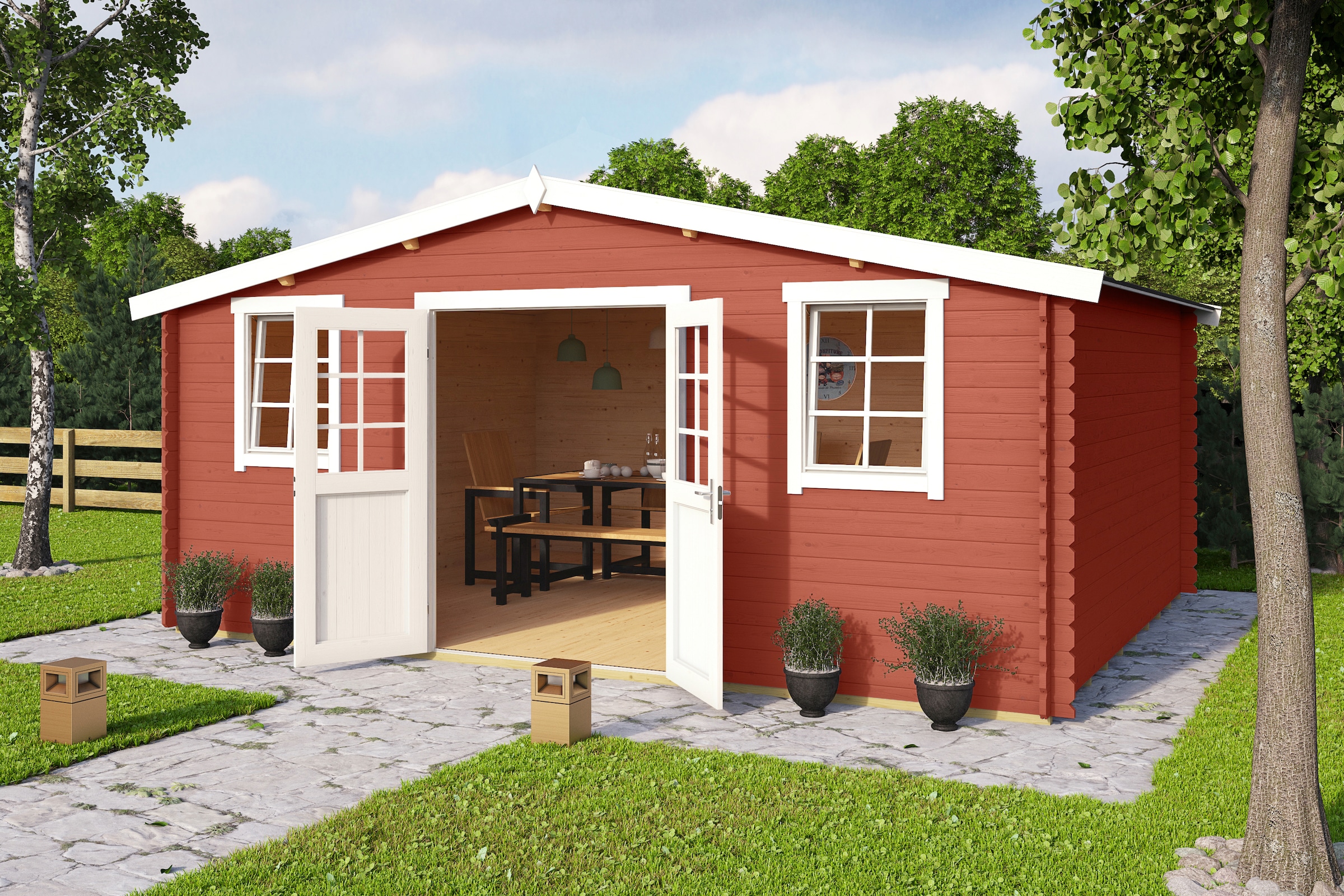 LASITA MAJA Gartenhaus »Wels 5« Blockbohlenhaus 28mm, Fundamentmass 5100x4000 , Schwedenrot