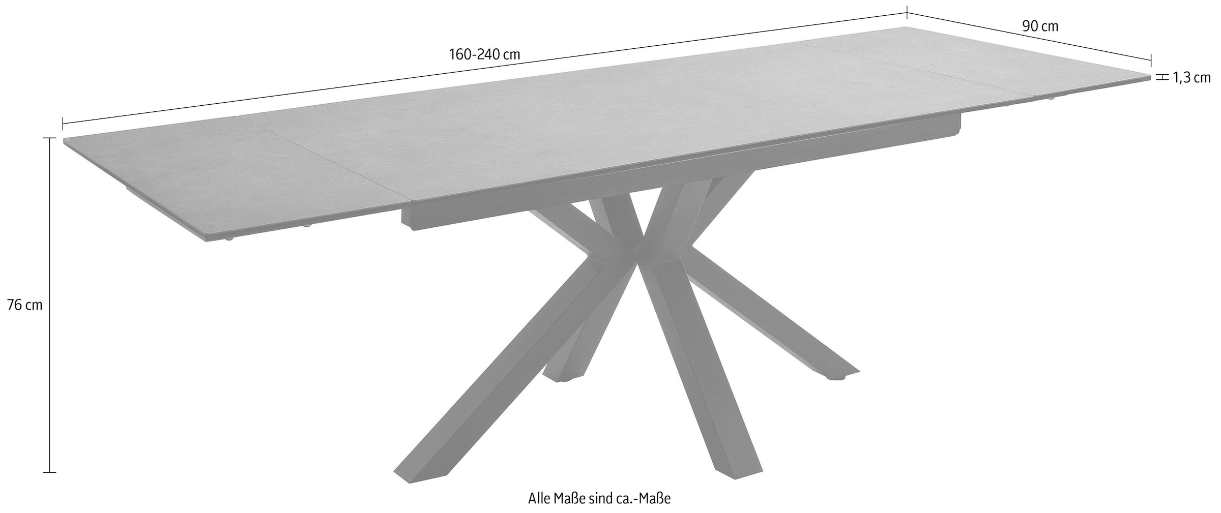 MCA furniture Esstisch »Nagano« Esstisch Glas-Keramik mit Stirnauszug