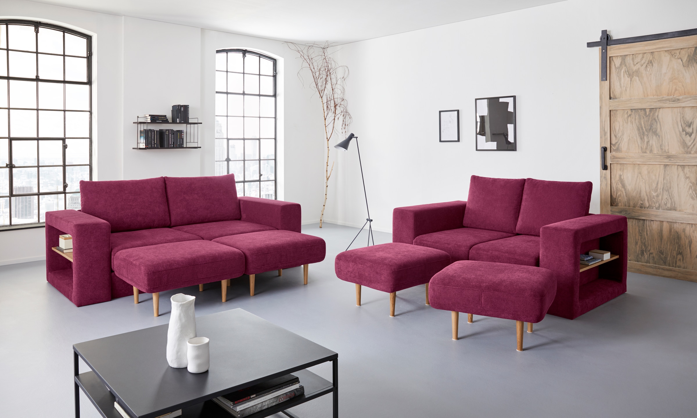 LOOKS by Wolfgang Joop 2-Sitzer »Looksvb«, Verwandlungssofa: aus Sofa wird Sofa mit 2 Hockern, mit Regalfunktion