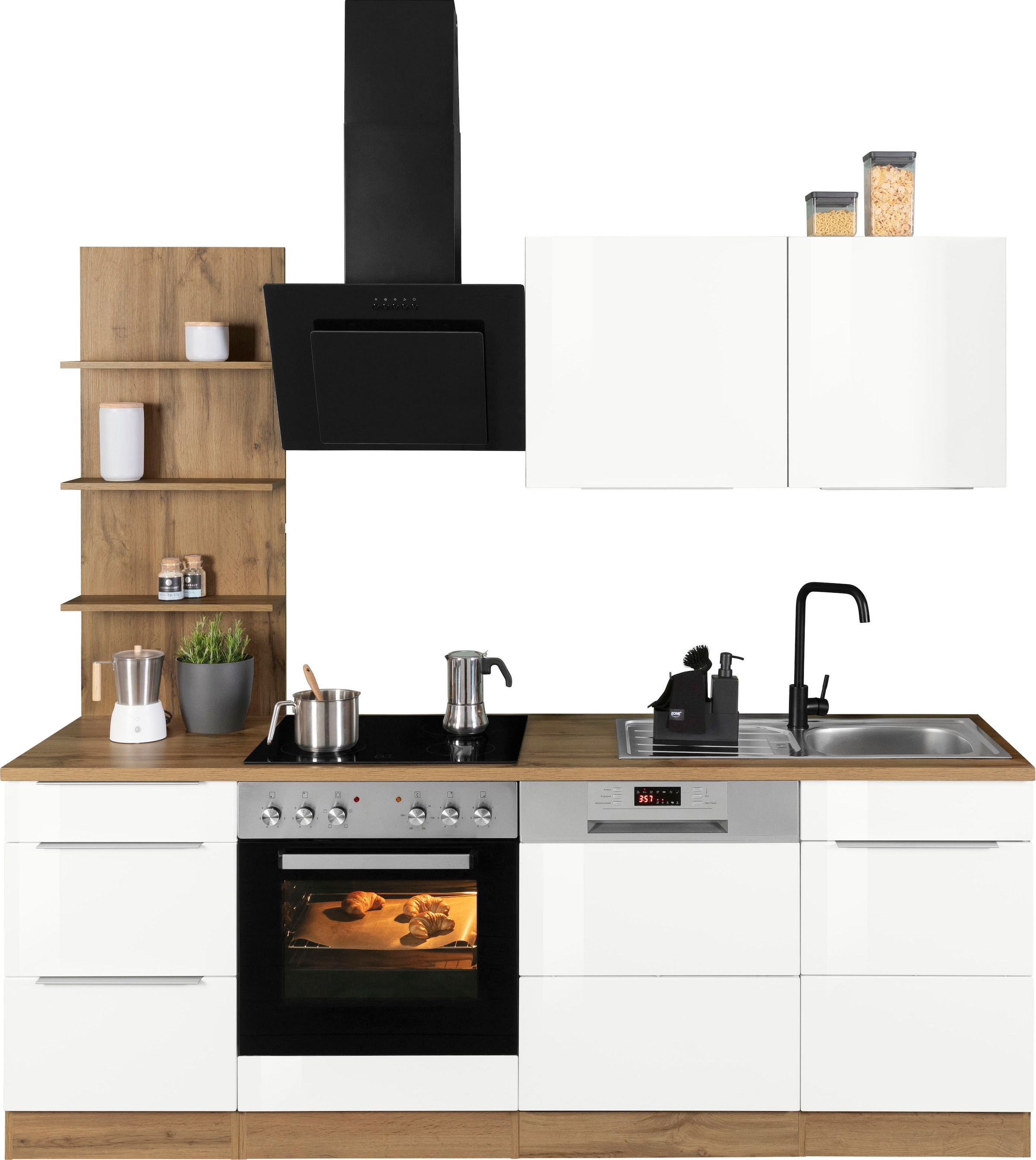 KOCHSTATION Küchenzeile »KS-Brindisi«, Breite 220 cm, wahlweise mit E-Geräten, mit MDF-Fronten und Regal