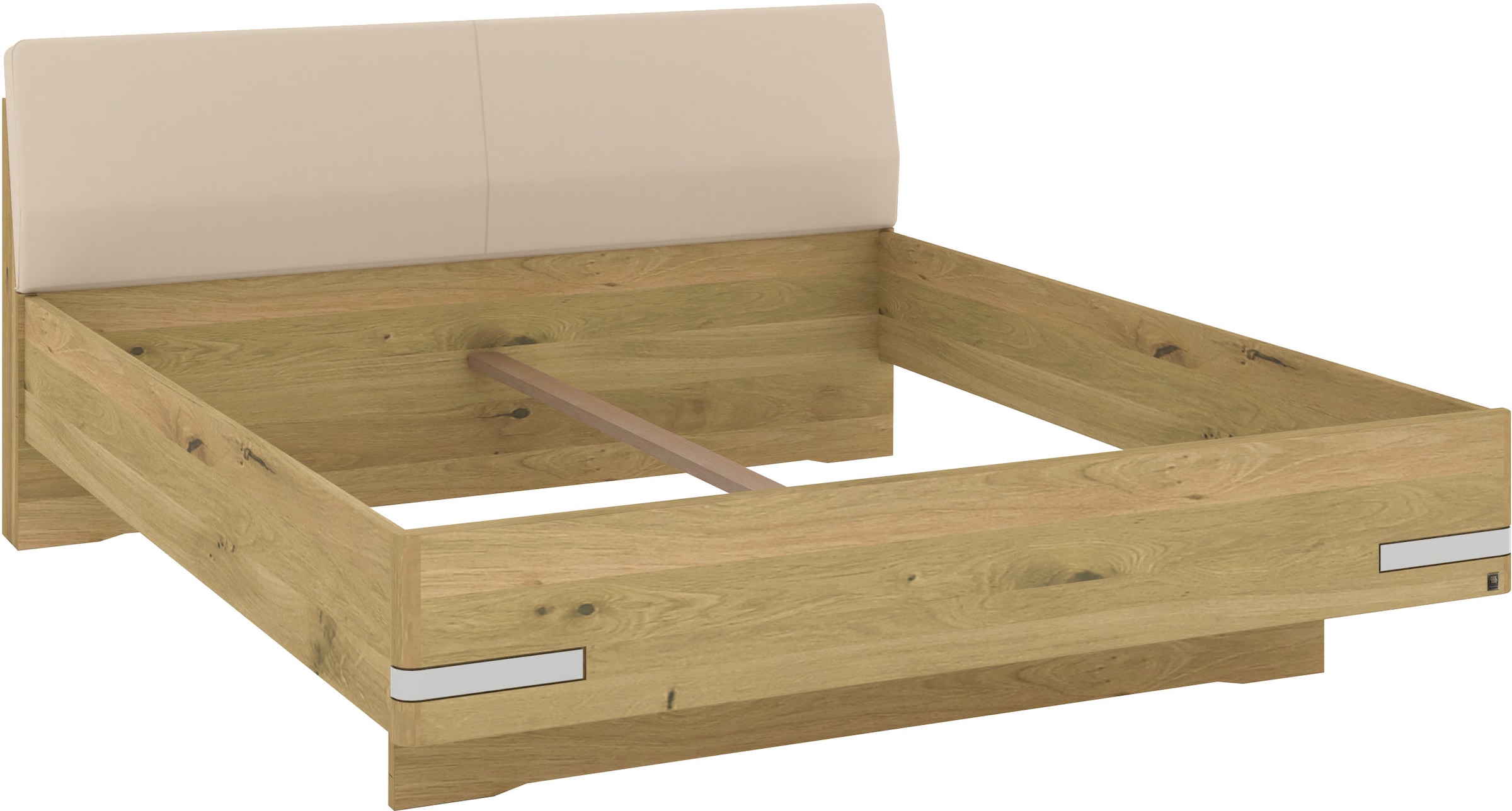 Musterring Holzbett »Savona, Bettgestell, Bettrahmen, teilmassiv Bianco-Eiche« Belastbarkeit 220 Kg, 4-fache Liegehöhenverstellung, MADE IN GERMANY,  Kopfteil Kunstleder Champagner, Details in Chrom, verschiedene Größen