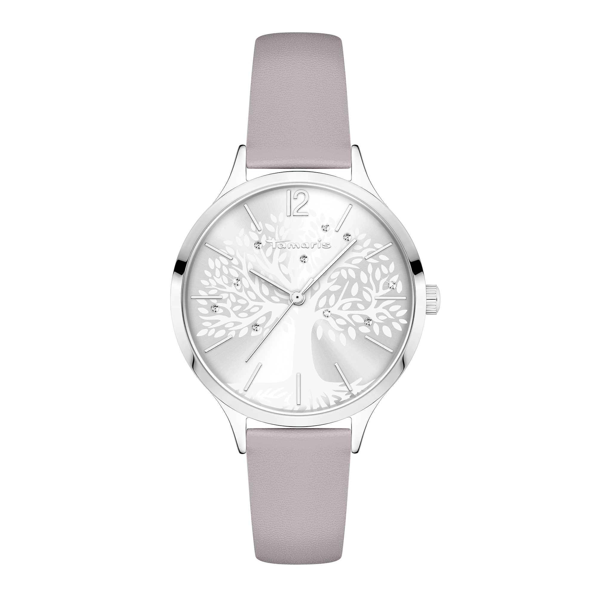 Tamaris Quarzuhr »Life Tree« Armbanduhr, Damenuhr, Lederarmband, analog, Glassteine