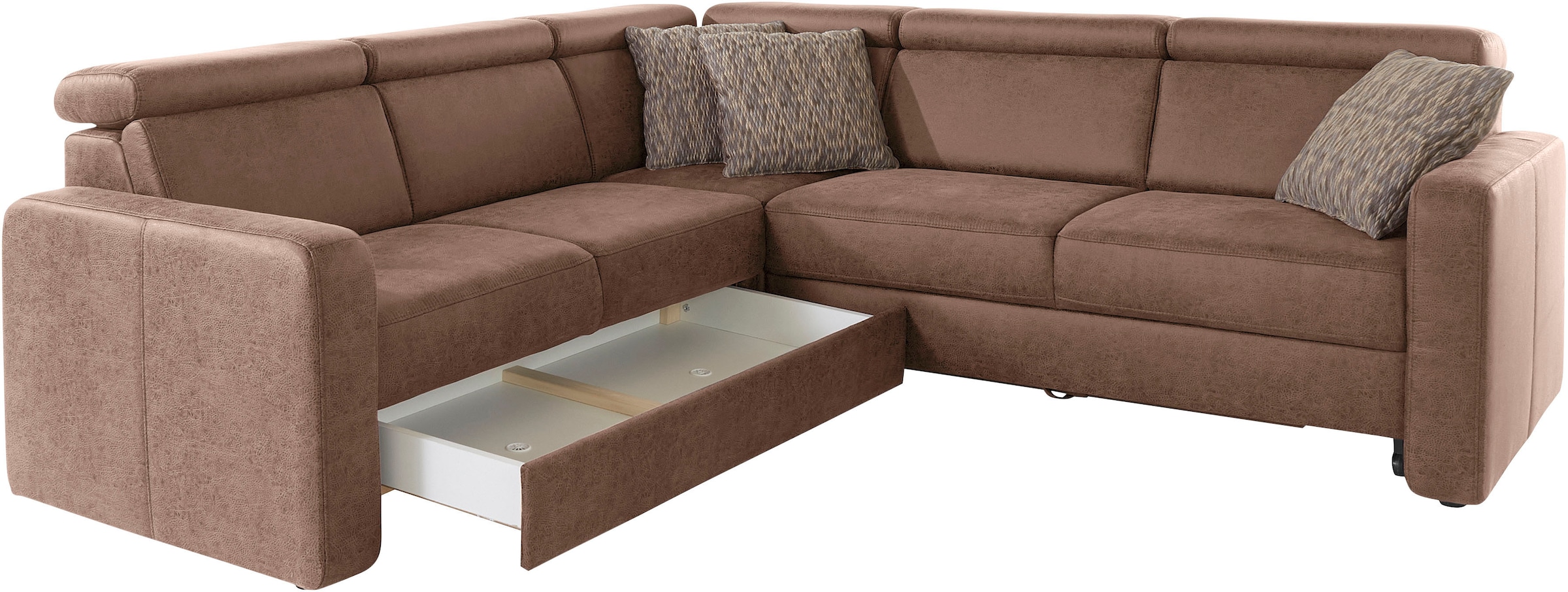 sit&more Ecksofa »Bologna L-Form«, Kopfteilverstellung, wahlweise mit Bettfunktion und Schubkasten