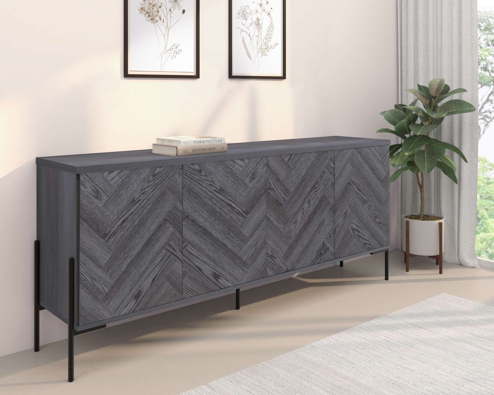 OTTO home Sideboard »Eadwine« Kommode, Push-to-open, Türen mit Fischgräten Muster, Breite 175 cm