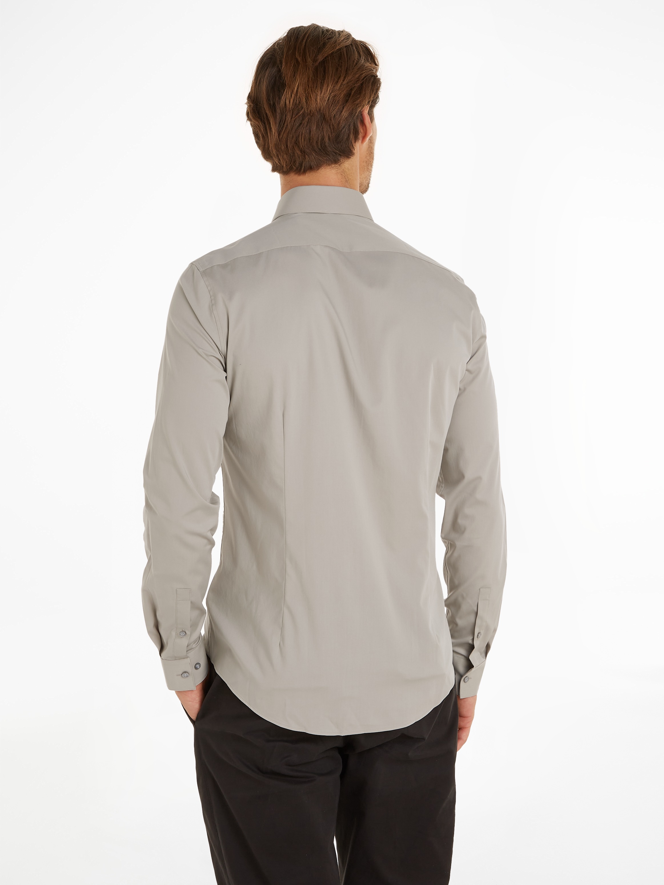 Calvin Klein Businesshemd »POPLIN STRETCH SLIM SHIRT«, mit Kentkragen, Logoprint auf Brusthöhe