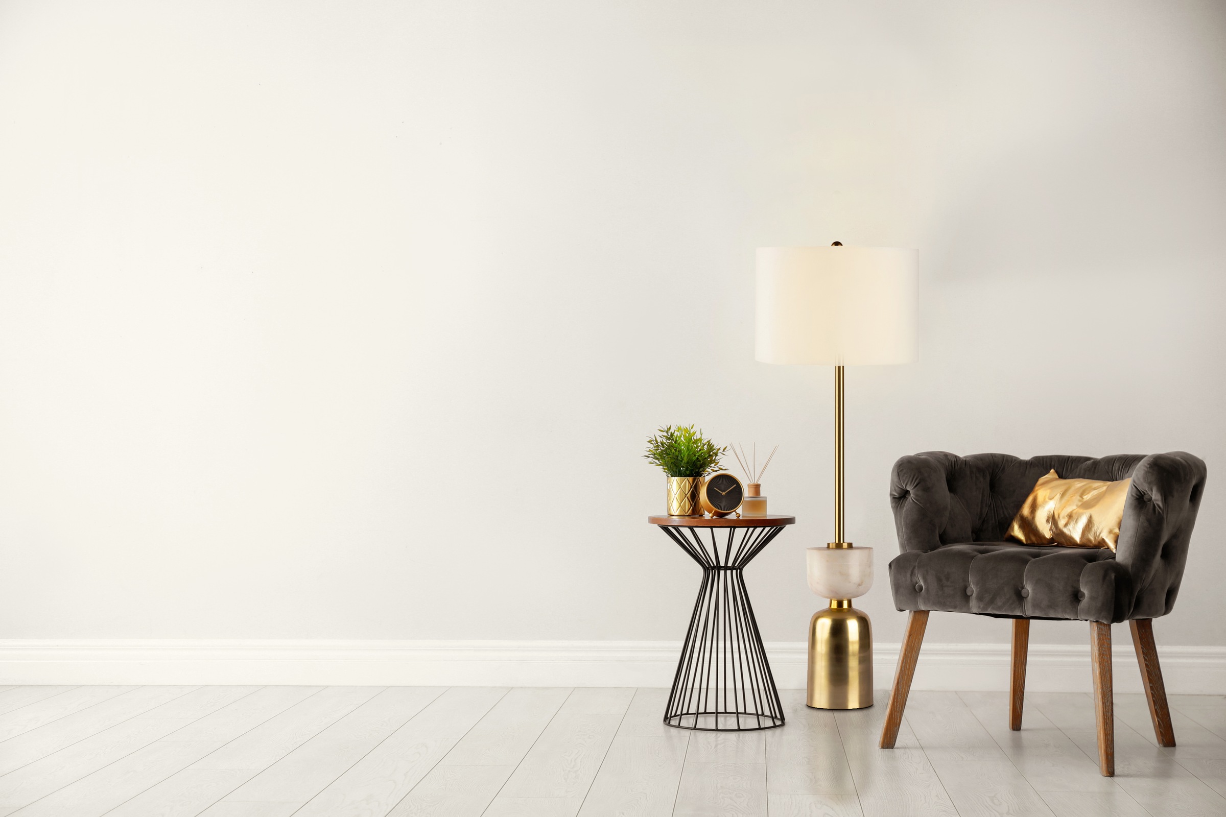 Kayoom Stehlampe »Stehlampe Cirus 225«, 1 flammig, Leuchtmittel E27 | ohne Leuchtmittel, Sockel in Material-Mix aus Marmor und Eisen, mit Stoffschirm