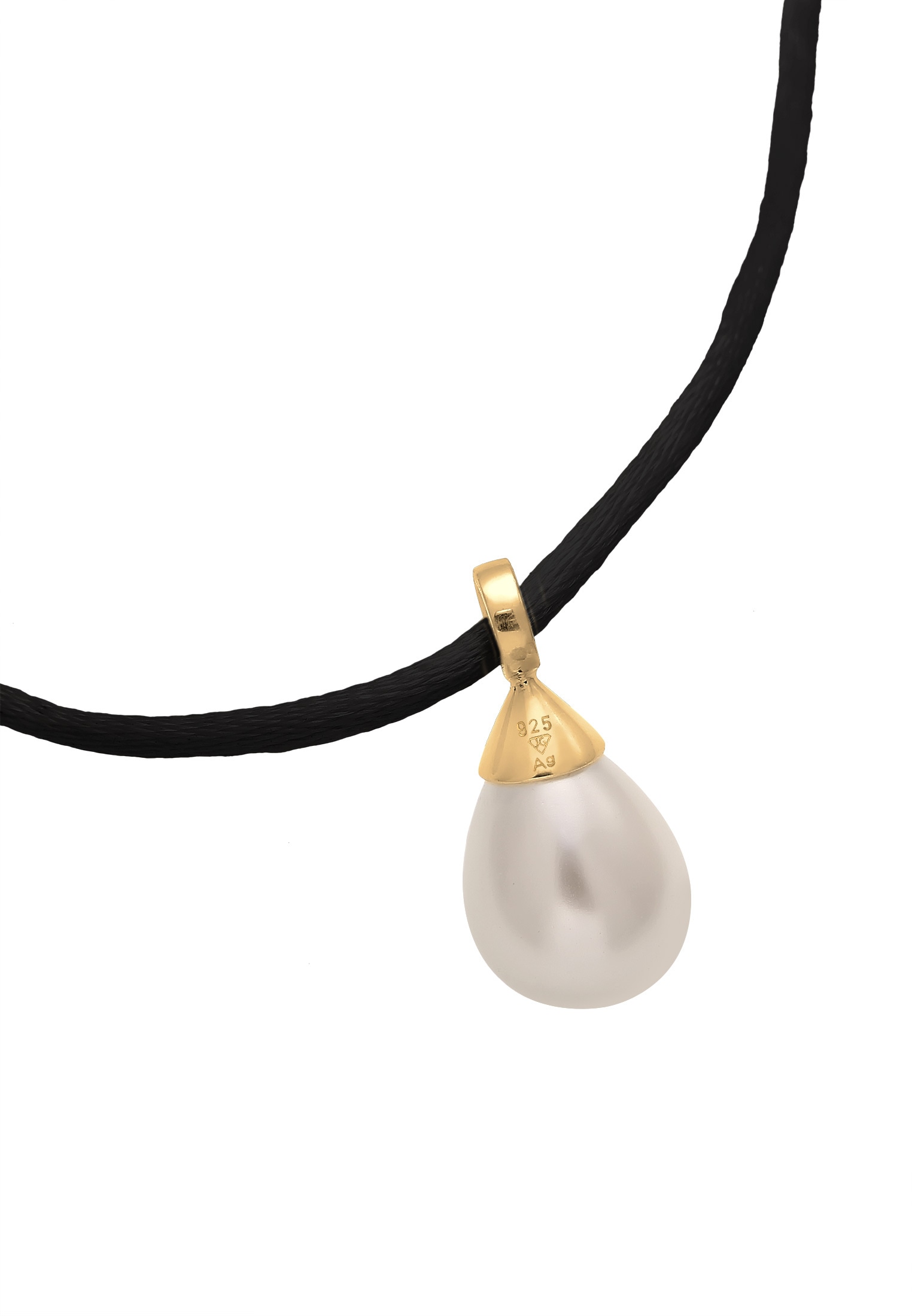 Elli Perlenkette »Halskette Muschelkernperle Tropfen Satinband 925 Silber«