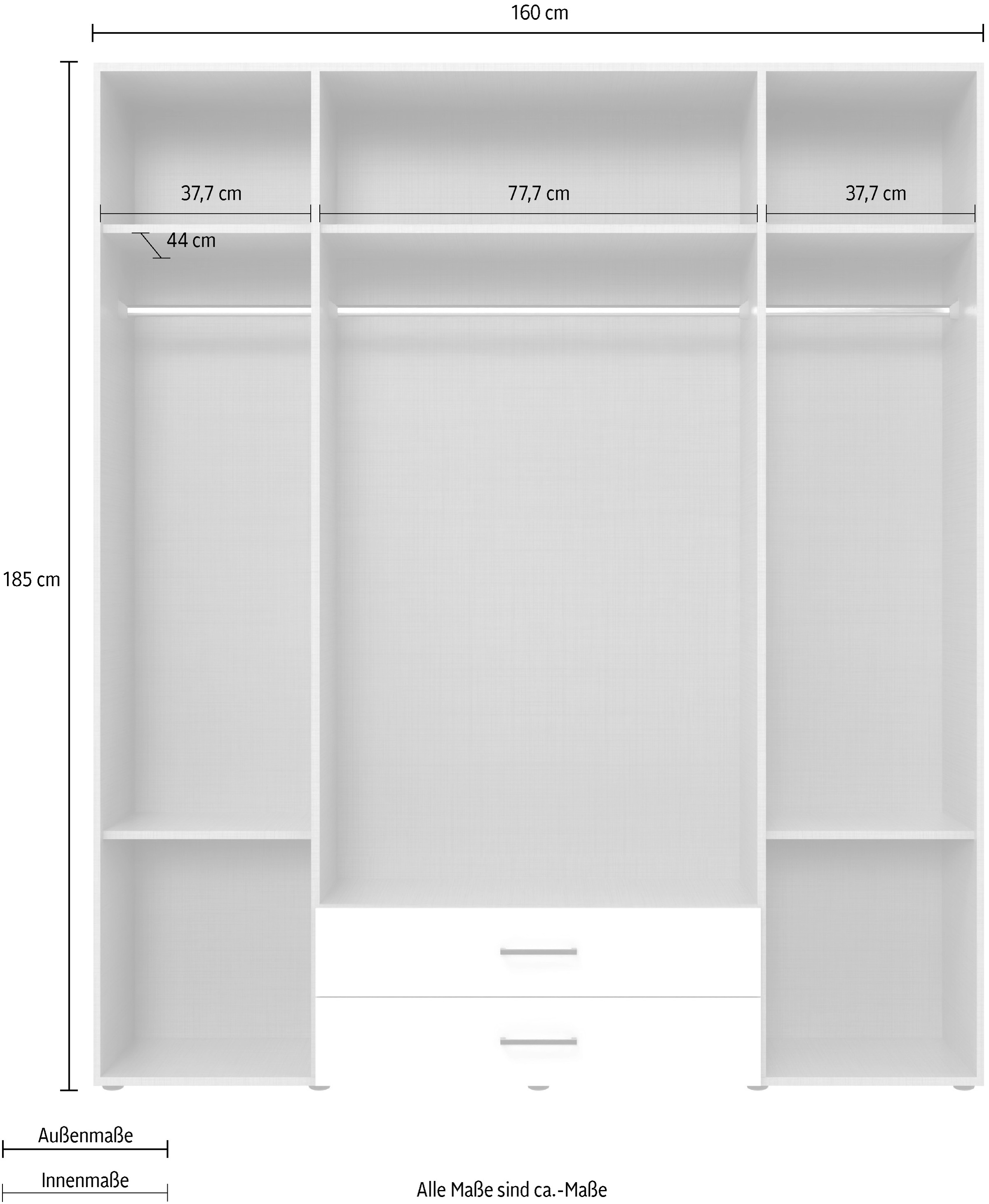 Wimex Kleiderschrank »Mugano, in vielen Breiten, 208 oder 236cm hoch, Made in Germany«, (mit langen oder kurzen Griffen aus Metall), wahlweise mit oder ohne Spiegel, mit Schubladen