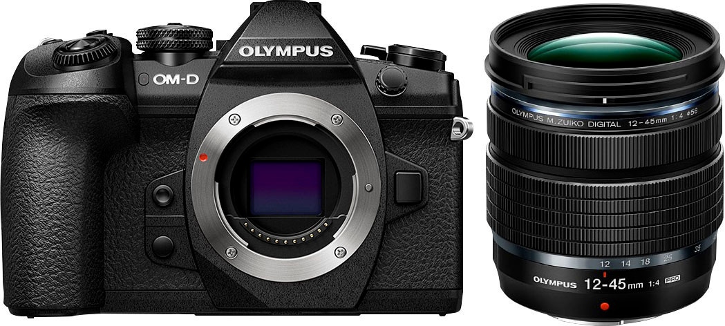 Olympus Systemkamera »E-M1II Body + M.Zuiko ED 12-45mm PRO«, Flash FL-LM3, BLH-1, BCH-1, USB Cable CB-USB11, Cable holder CC-1