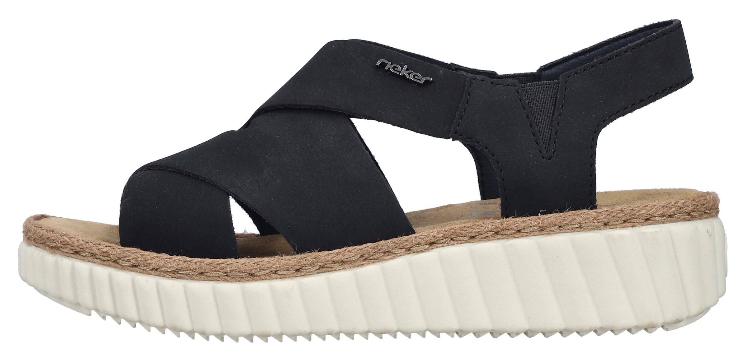 Rieker Plateausandale, Sommerschuh, Urlaubschuh Schlupfschuh mit kleinen Stretcheinsätzen