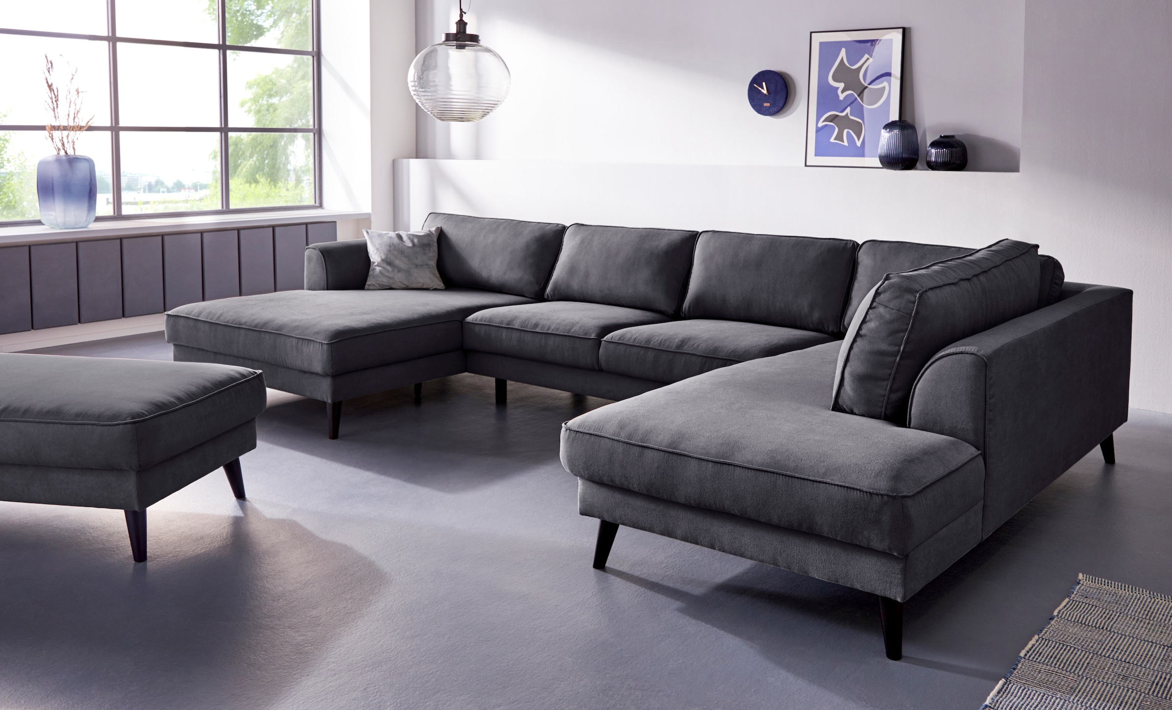 Home affaire Wohnlandschaft »Lumber Jack, viel Platz, bequem, Breite 354cm, hoher Fuß, U-Form« in moderner Optik