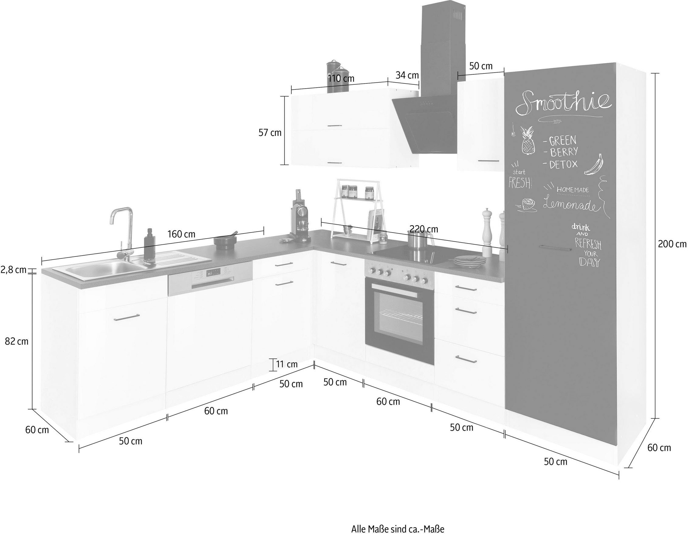 KOCHSTATION Winkelküche »KS-Trier« ohne E-Geräte, Stellbreite 220/270 cm