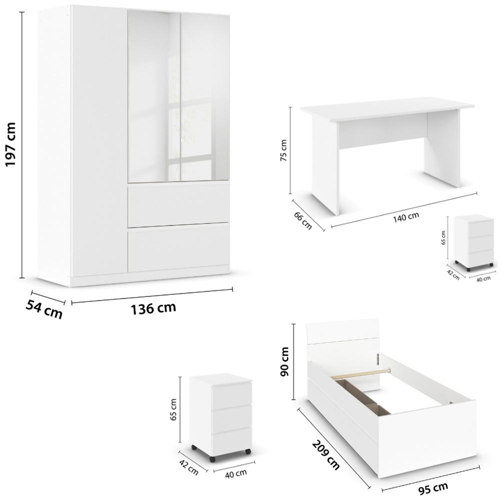 rauch Jugendzimmer-Set »Komplettzimmer Schlafzimmer-Set (5-St.) Jugendzimmer-Set JOEL« Set, 5 Stk. tlg. Bett 2 Breiten,Nachttisch,Tisch,Rollcontainer,Schrank MADE IN GERMANY