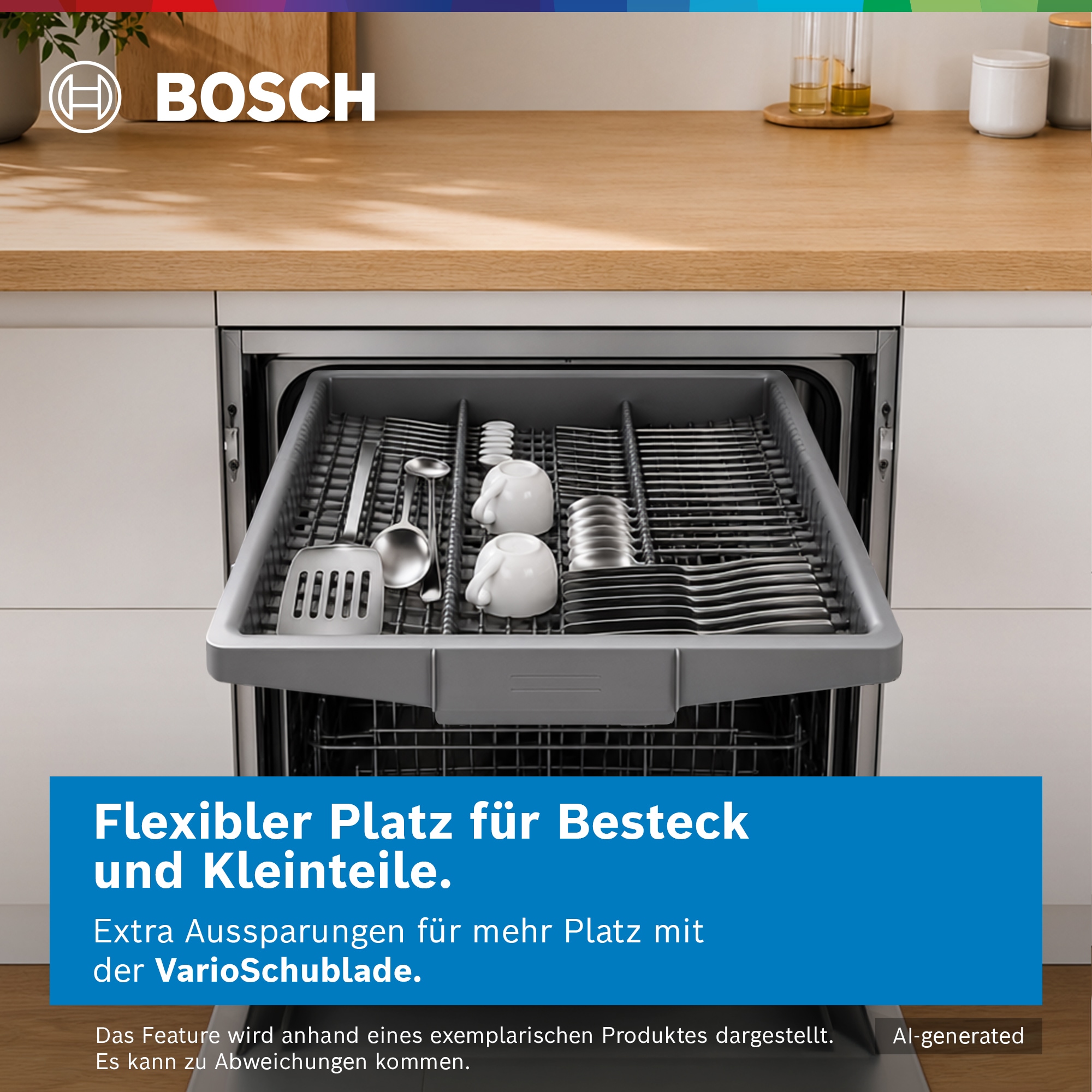 BOSCH vollintegrierbarer Geschirrspüler Serie 2 »SMV2HVX06E« 14 Maßgedecke Platzsparende VarioSchublade & prakt. Info Light zur Statusanzeige