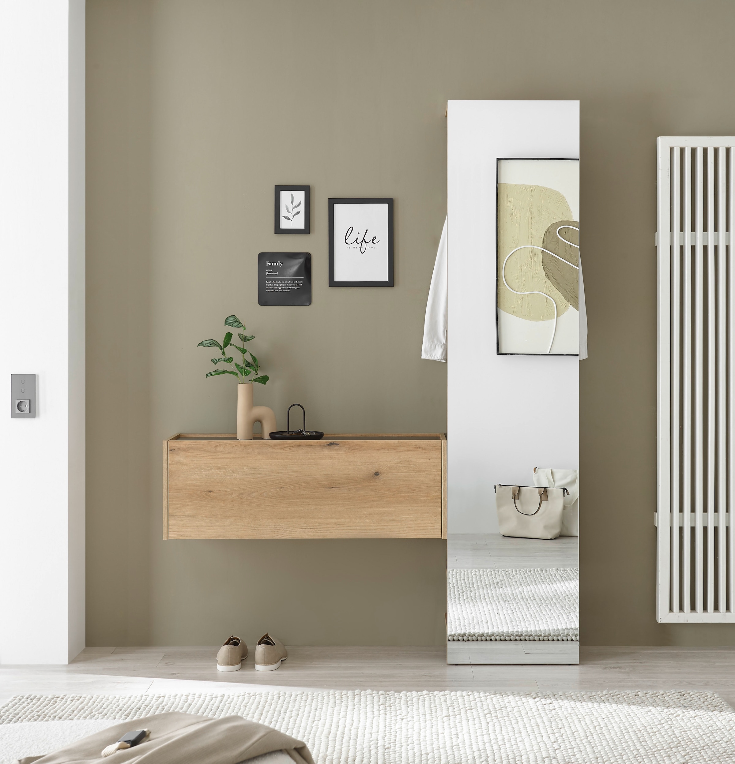 INOSIGN Garderobenschrank »GiRON/CiTY, moderner Garderobenschrank, Kleiderschrank mit Stauraum«, Spiegeltür, Teleskopauszug, Tür beidseitig montierbar, 60 cm breit