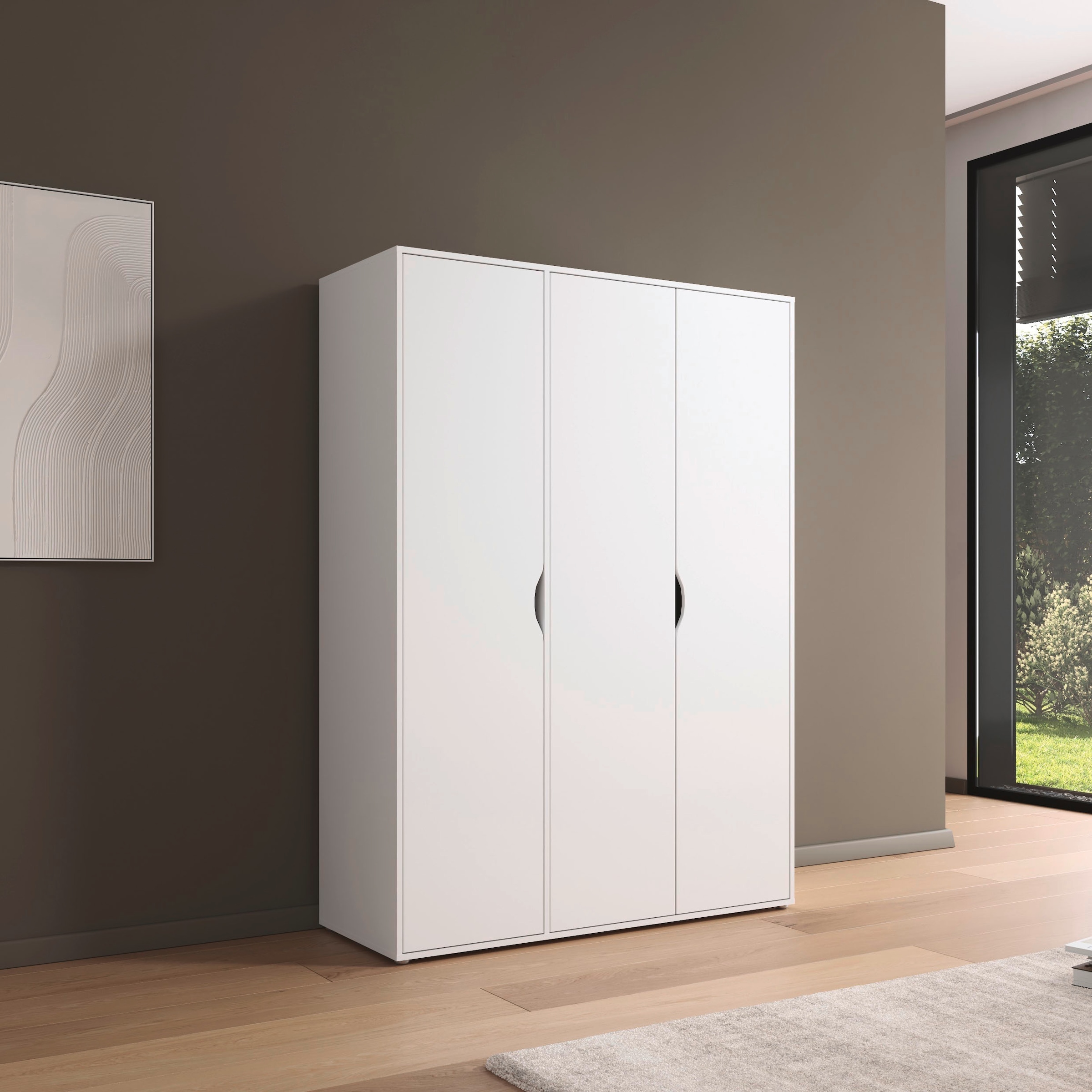 rauch Drehtürenschrank »Kleiderschrank Schrank Garderobe Wäscheschrank NARAI viel Stauraum«, (in 3 verschiedenen Ausstattungen BASIC/CLASSIC/PREMIUM), Griffausfräsungen für eine grifflose Optik TOPSELLER MADE IN GERMANY