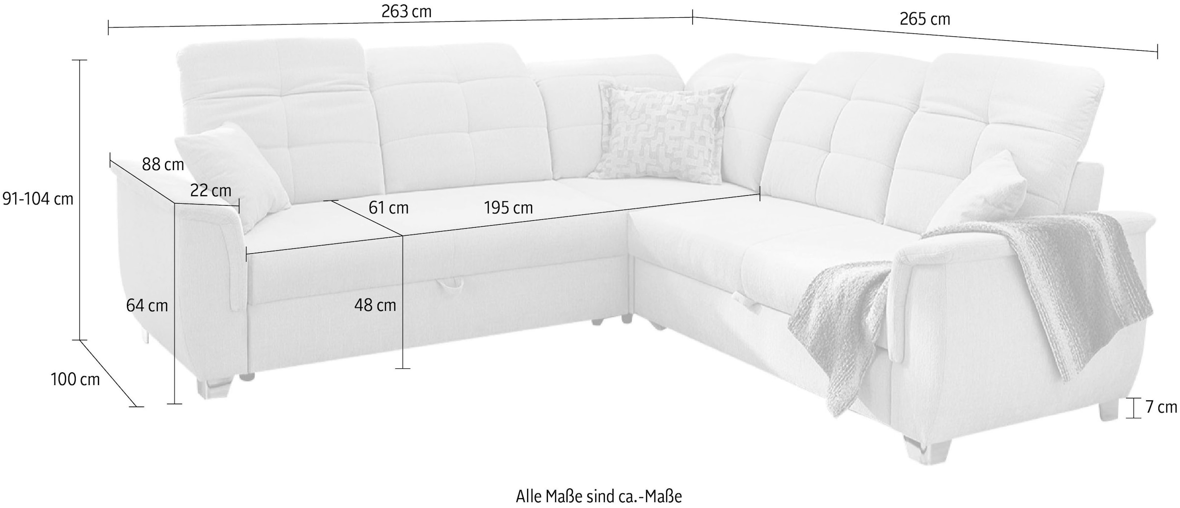 Jockenhöfer Gruppe Ecksofa Udine, verstellbare Kopfteile, Gästebett- und Relaxfunktion