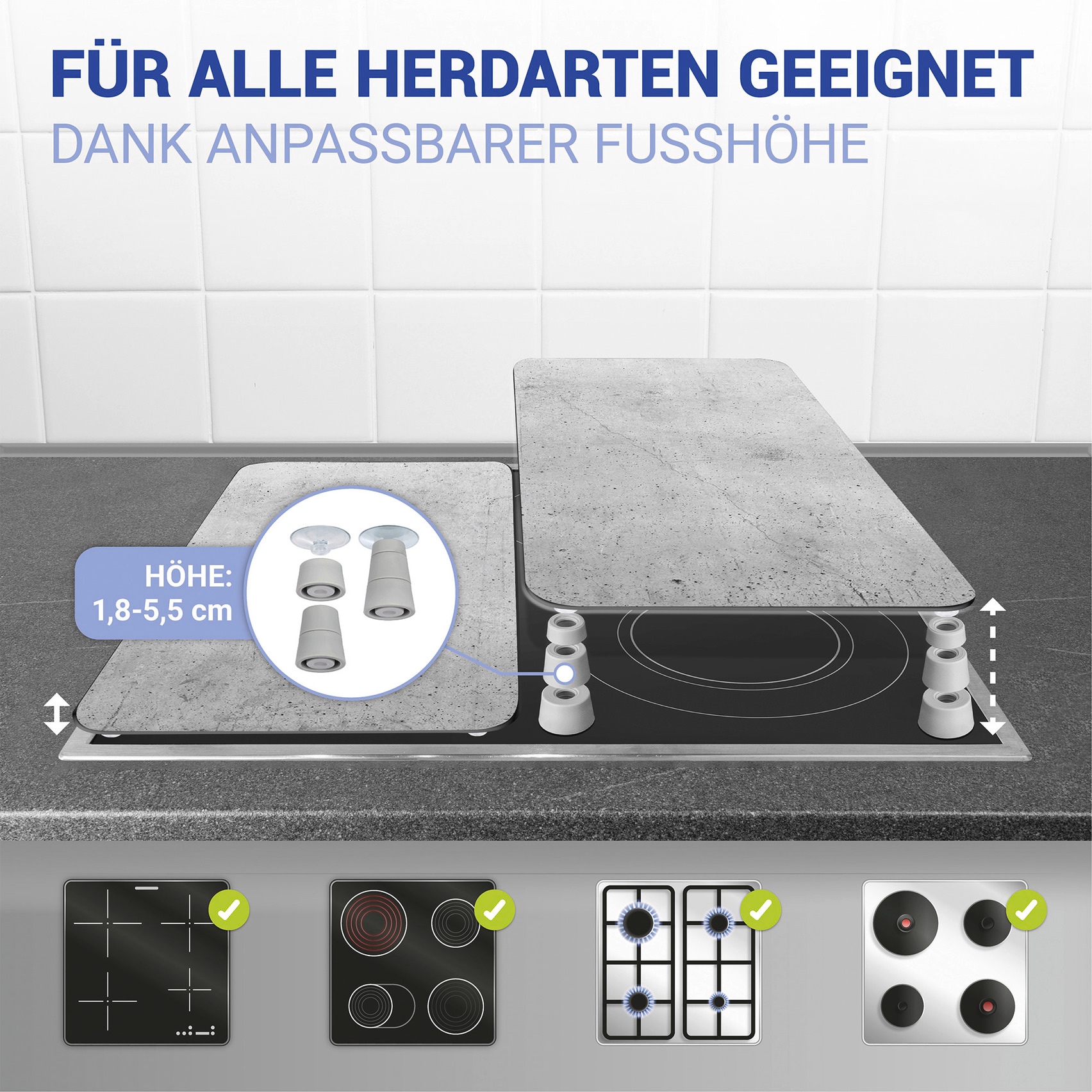 WENKO Herd-Abdeckplatte »Universal Modell Beton«, (Set, 2 tlg.), Herdabdeckung für alle Herdarten, kratzfest, mit rutschfesten Füßen