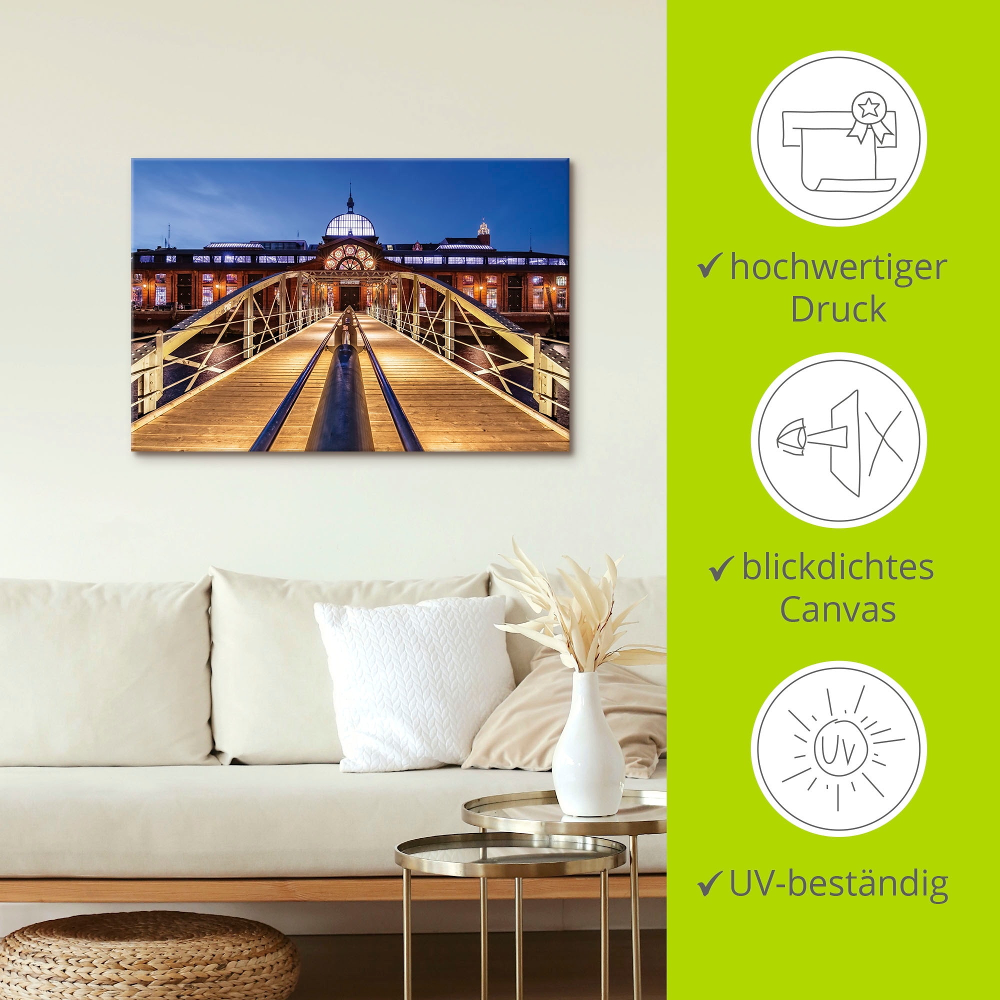 Artland Leinwandbild »Fischmarkt Hamburg« Hamburg 1 Stk. tlg. auf Holzrahmen gespannt