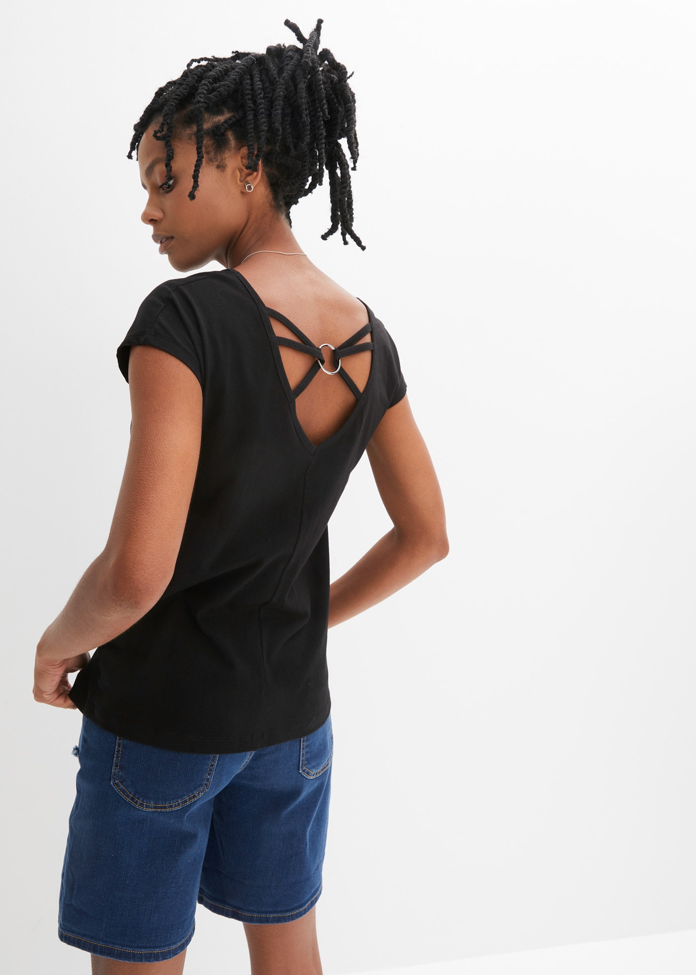 bonprix T-Shirt lockere Passform, mit V-Ausschnitt, mit coolem Rückendetail