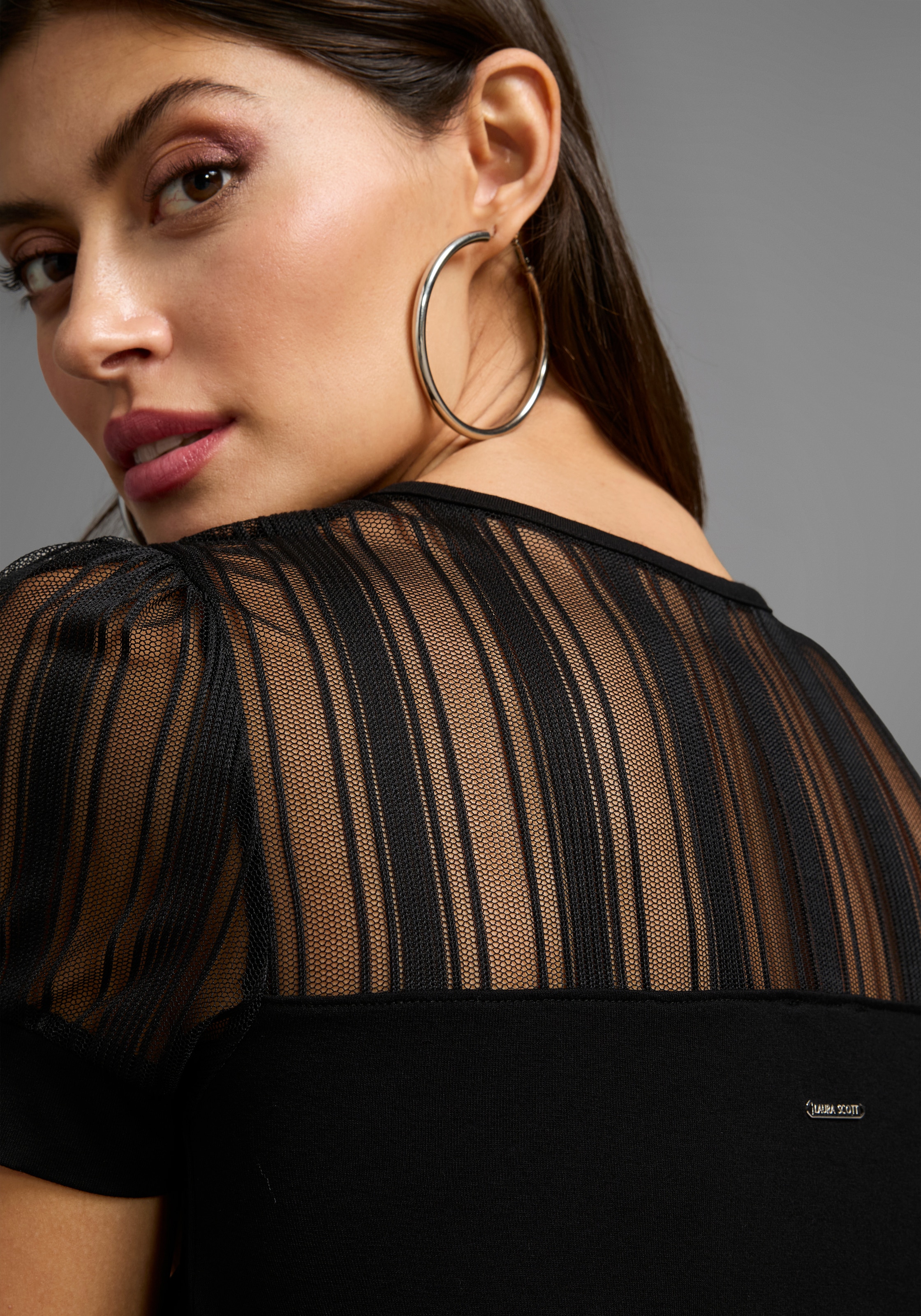 Laura Scott Sommerkleid, mit gestreiften Mesh-Einsatz & elastischem Bund - NEUE KOLLEKTION