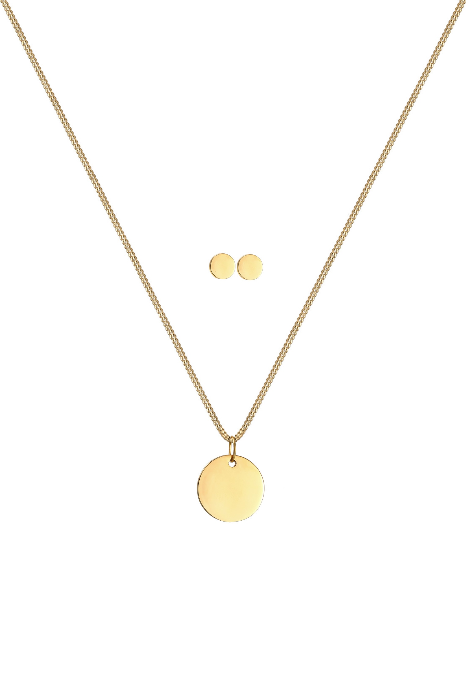 Elli Premium Ohrring und Ketten Set »Schmuckset Plättchen Halskette Ohrstecker Basic 585 Gelbgold«