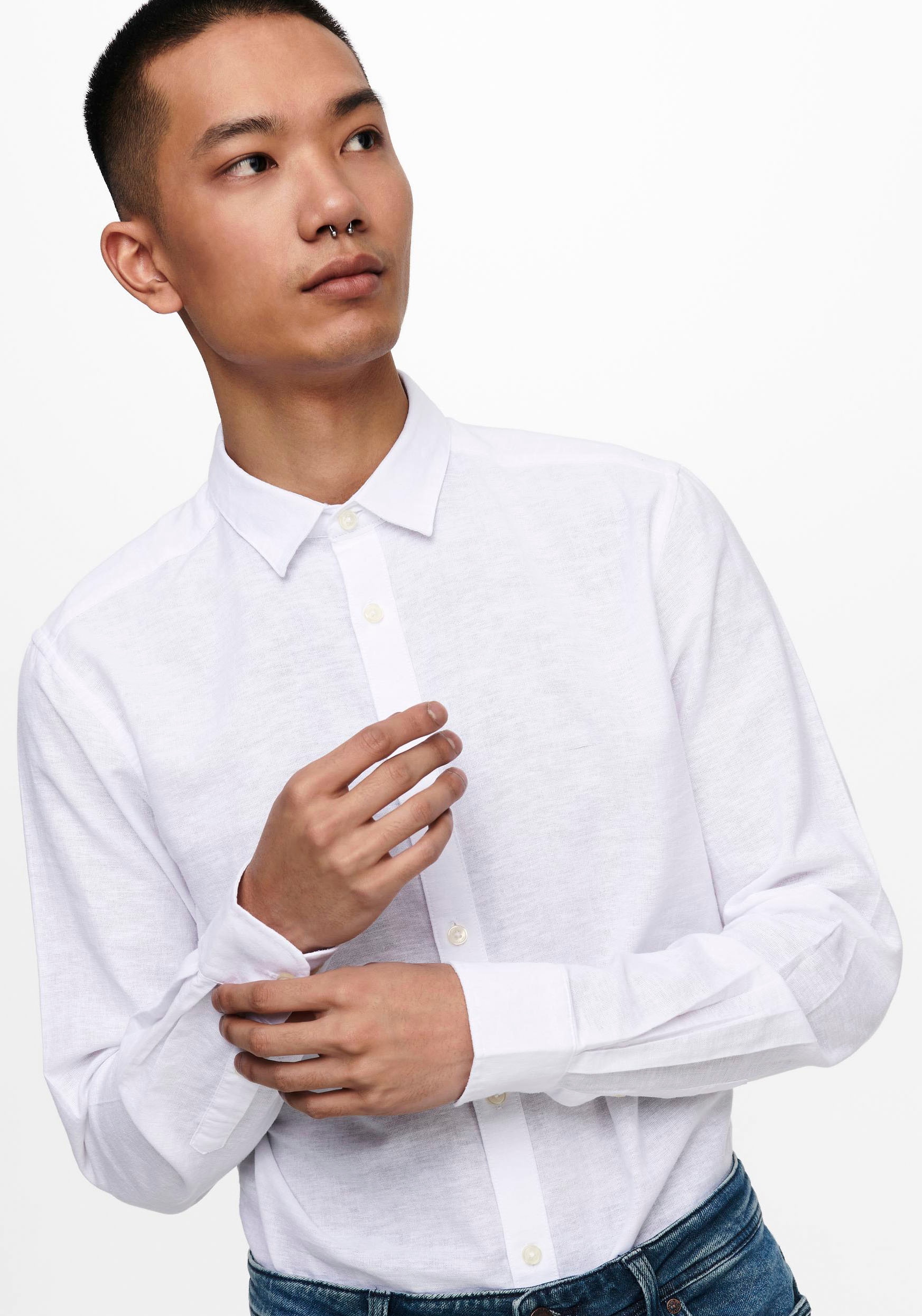ONLY & SONS Langarmhemd »ONSCAIDEN LS SOLID LINEN SHIRT NOOS« Baumwollmischung mit Leinen, slim fit
