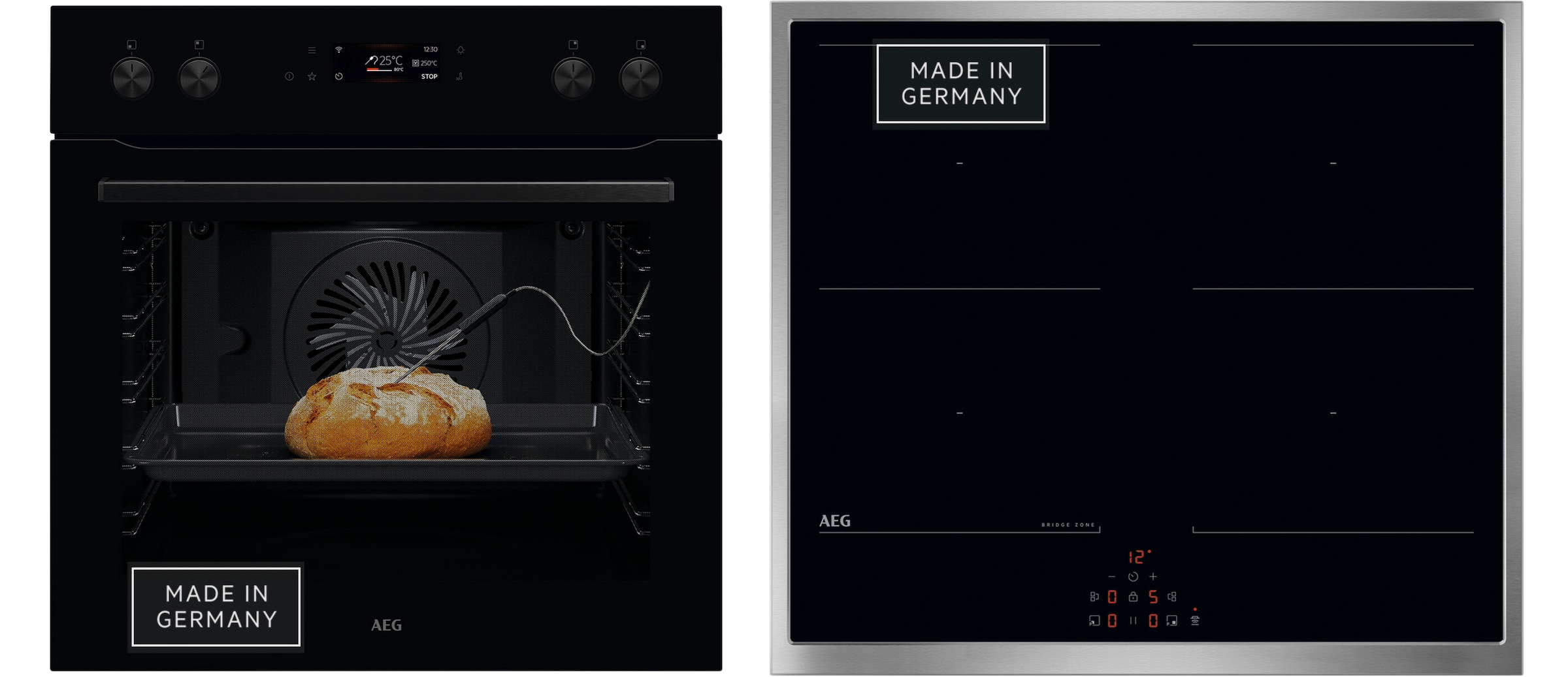 AEG, Elektro-Herd-Set Serie 7000 »OE7P621AK« Pyrolyse-Selbstreinigung Made in Germany: Einbauherd mit Pyrolyse & Induktionskochfeld, Schwarz, Display: