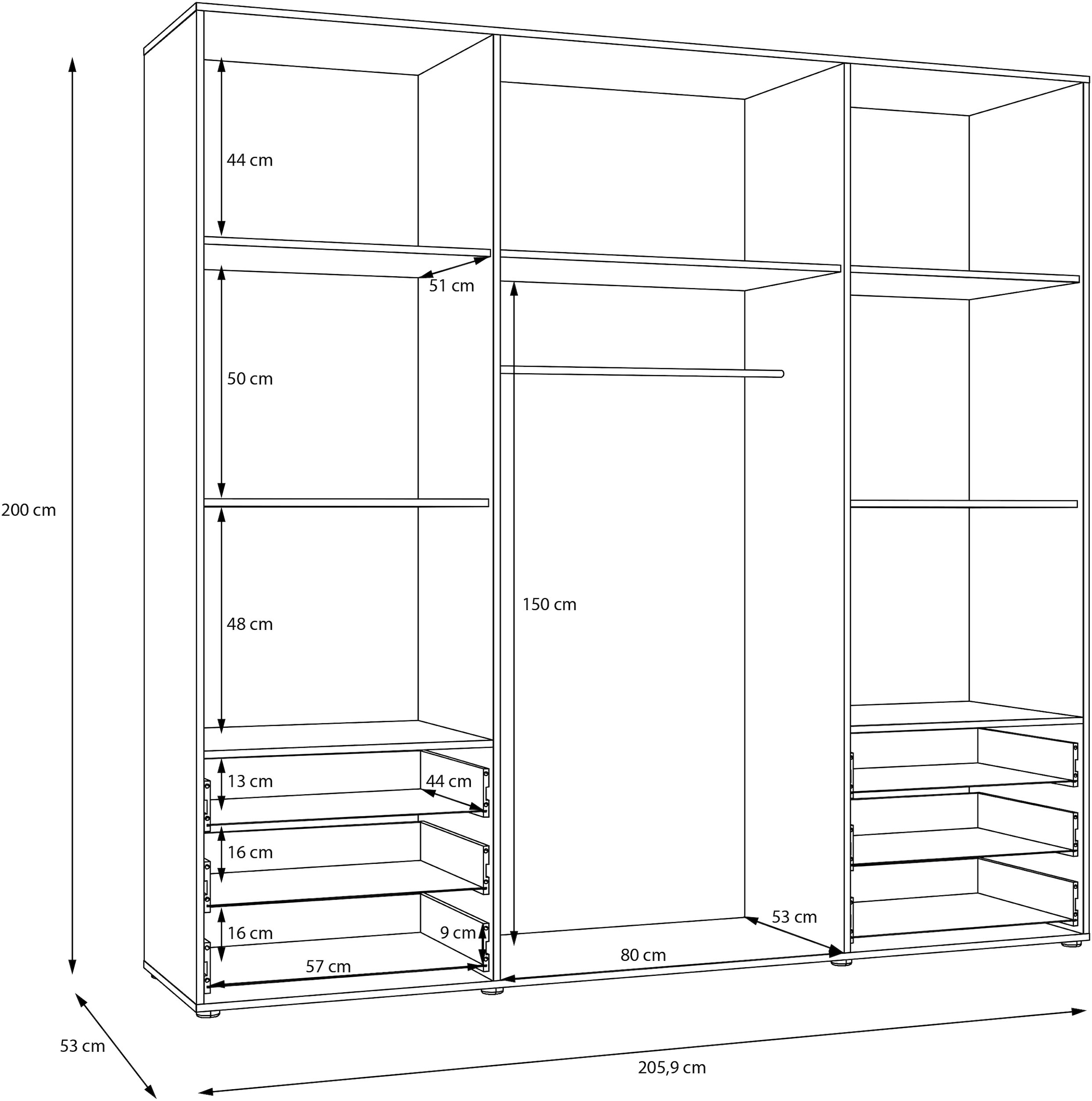 FORTE Drehtürenschrank »Mokkaro, Kleiderschrank,zeitloses Design, 4 türig« viel Stauraum, Schubladen, Stangengriffe, Made in Europe