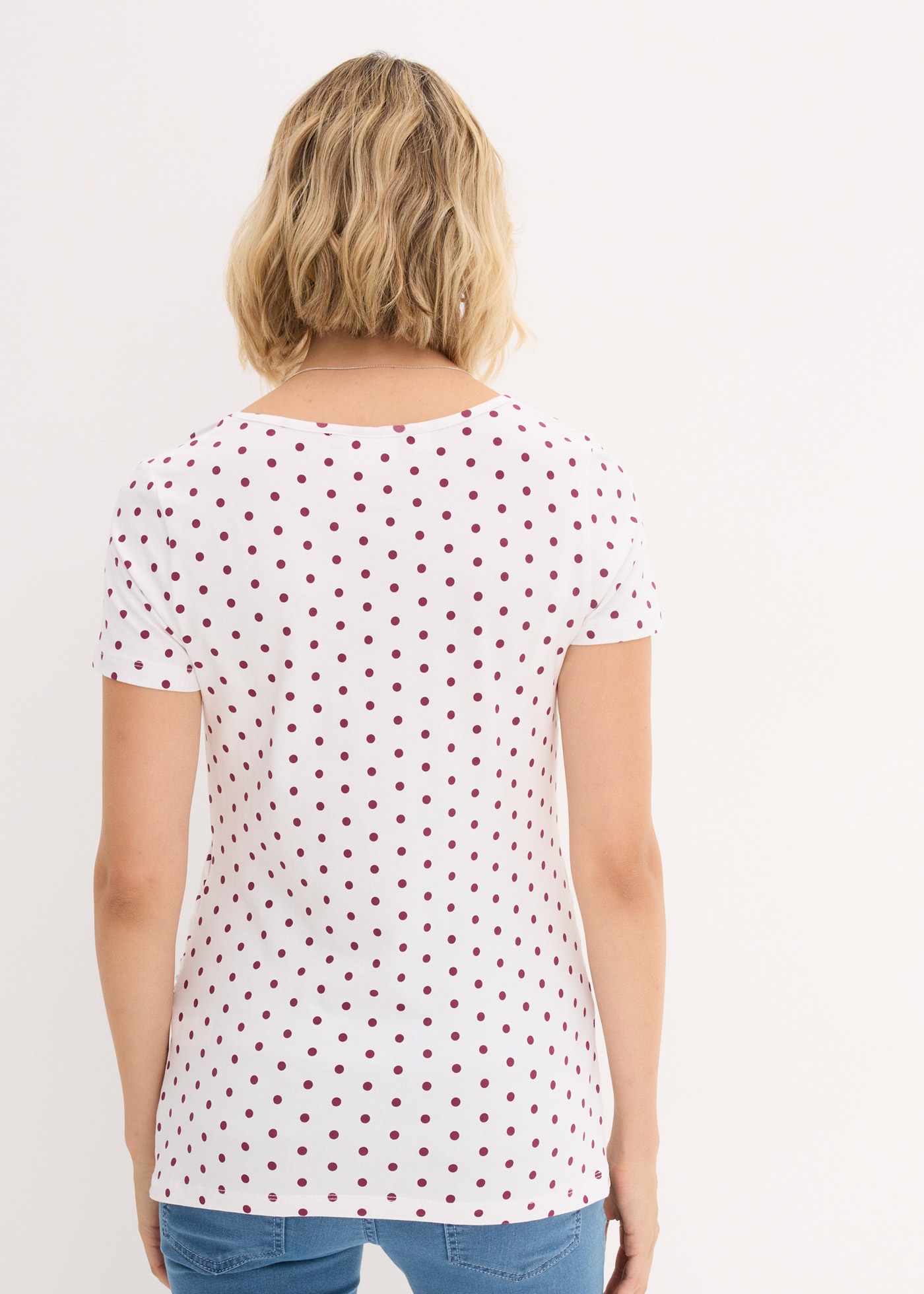 bonprix Umstandsshirt Packung, 2 Stk. figurbetonte Passform, seitliche Raffungen, gepunktetes Design