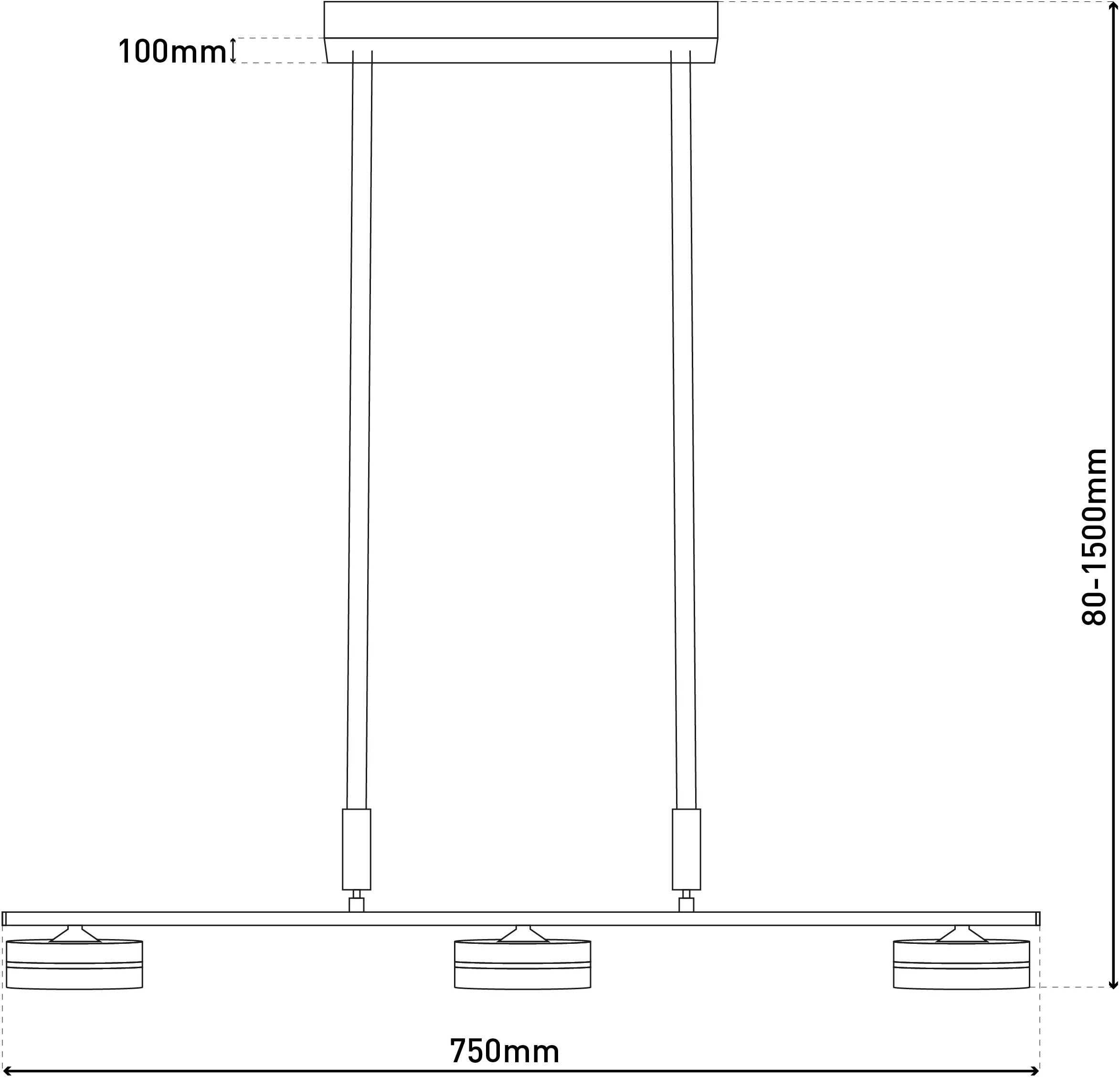 näve LED Pendelleuchte »"Triberg"« 1 Stk. Warmweiß 3 flg., Schirme Holz (Eiche), Wanddimmer, Höhe verstellbar 80-150cm