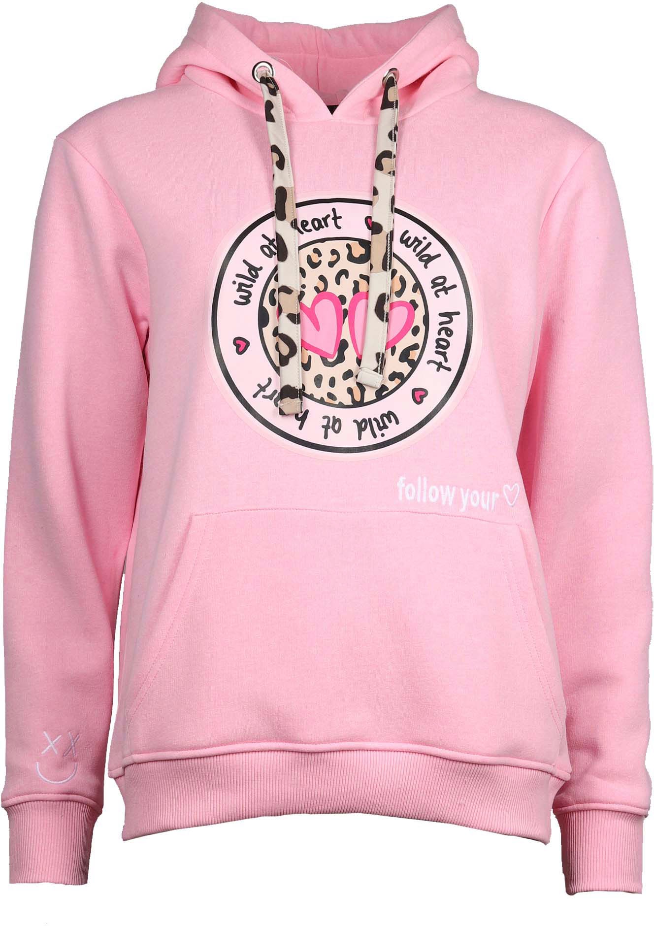 Zwillingsherz Hoodie, mit "Wild at Heart"-Aufdruck und Bindebänder in Leo-Optik