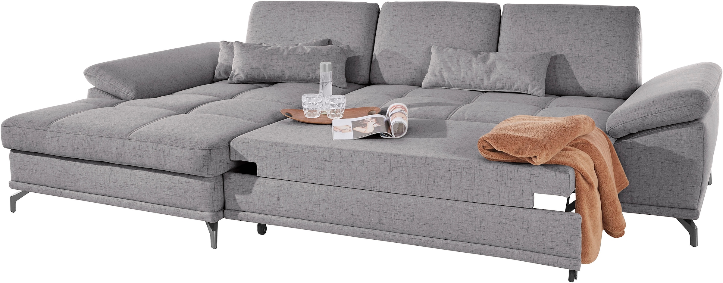 Places of Style Ecksofa Costello, mit Sitztiefenverstellung und Armlehnfunktion, incl. 3 Nierenkissen