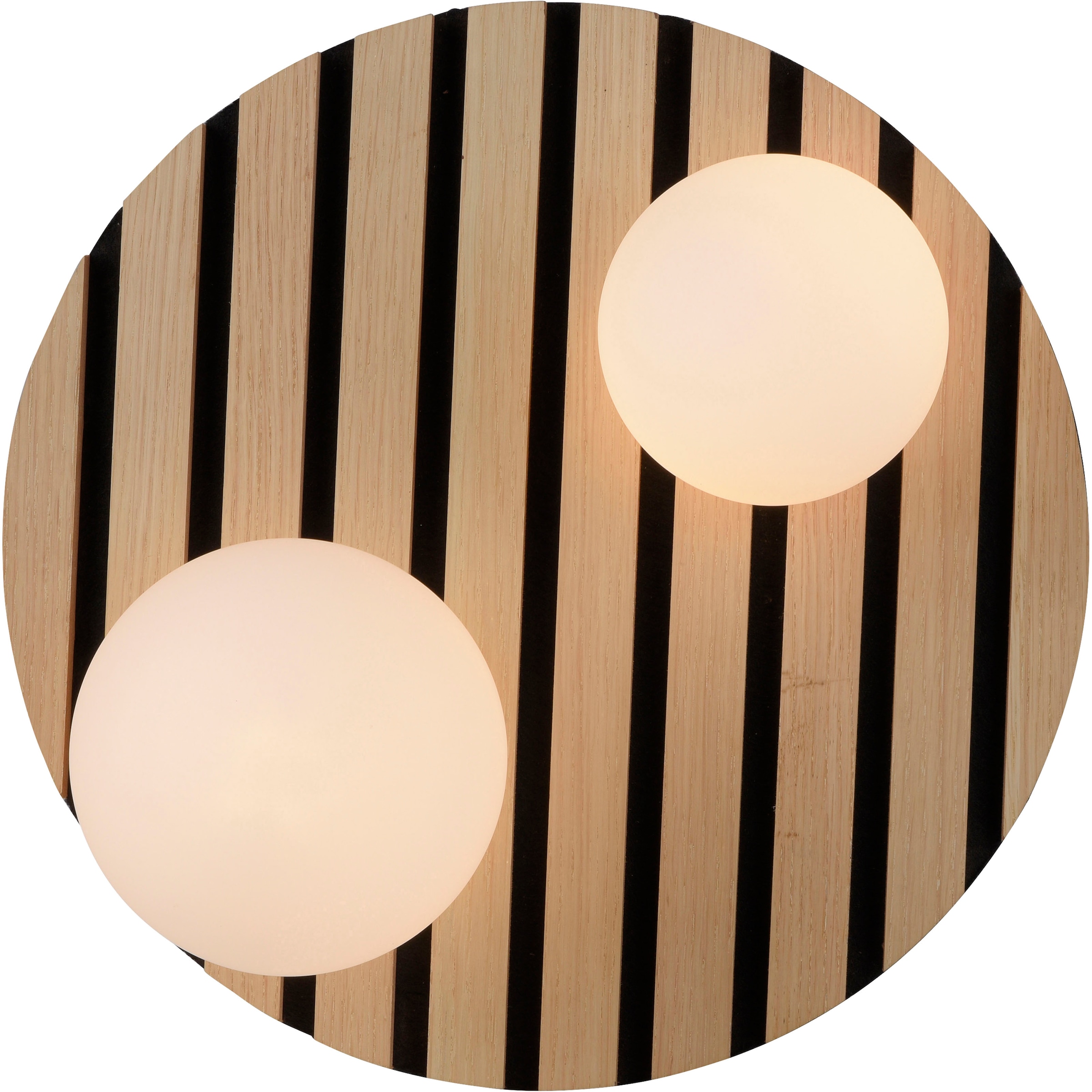 Leonique Deckenleuchte »Erinette Akustikpaneele mit Glaskugel«, 2 flammig, Leuchtmittel G9 | Leuchtmittel wechselbar-ohne Leuchtmittel, Holz, Akustik, Paneele, Glas, opal matt weiß, Deckenlampe