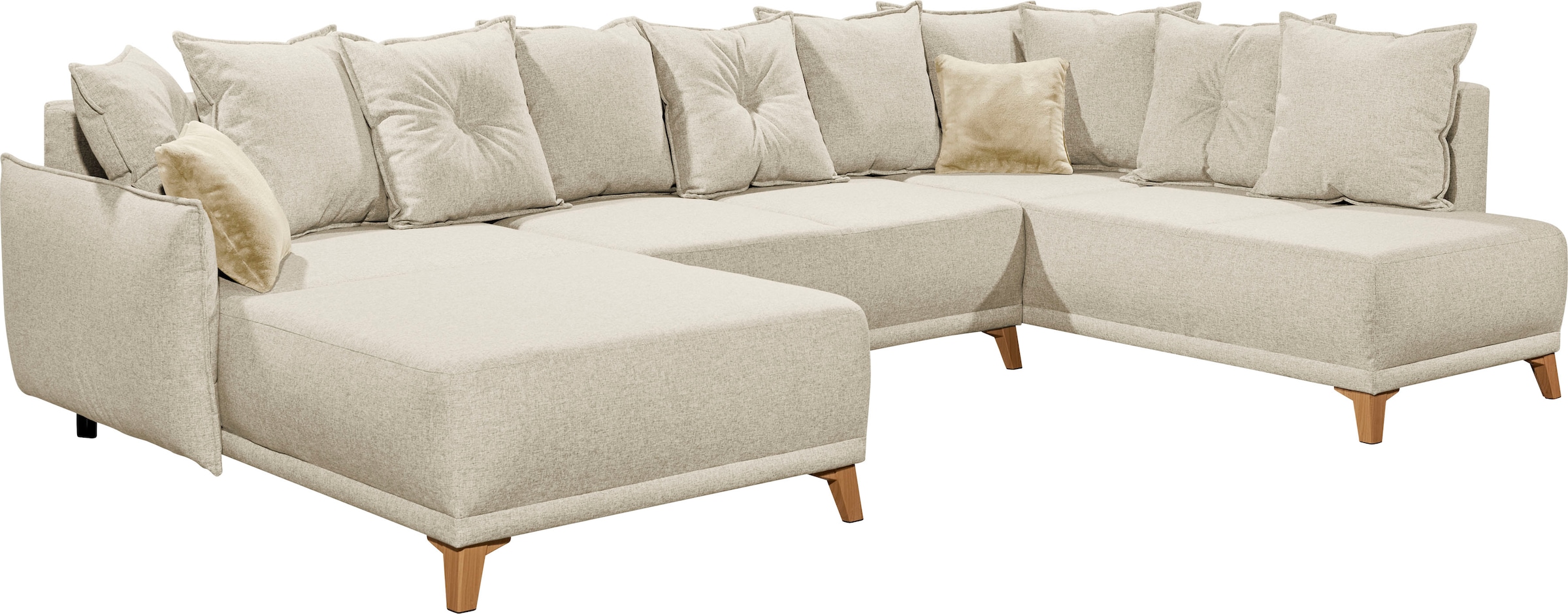 ED EXCITING DESIGN Wohnlandschaft »Pamplona U-Form«, mit Bettfunktion, Bettkasten & Zierkissen