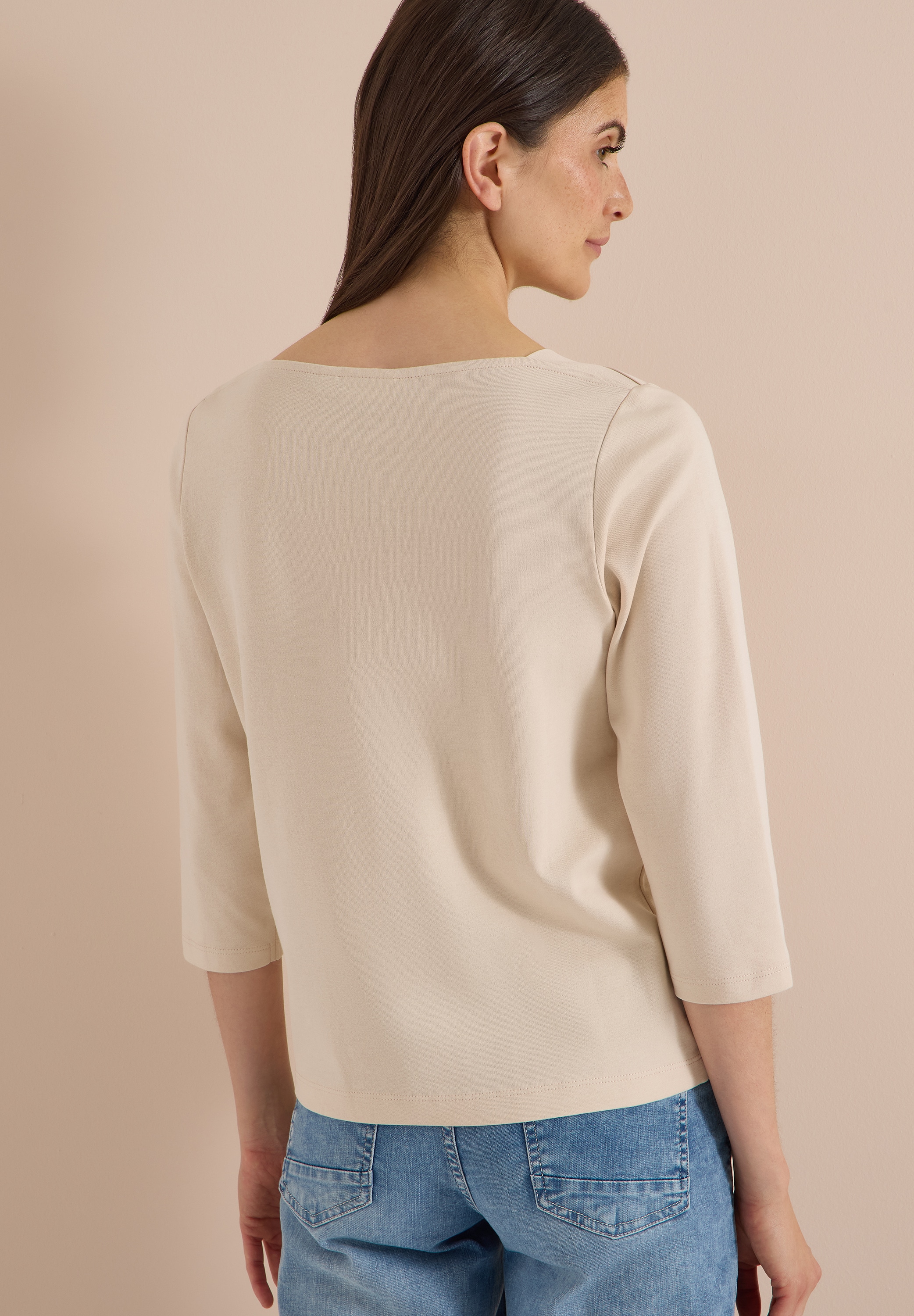 Cecil 3/4-Arm-Shirt U-Boot-Ausschnitt, unifarben, Baumwolle