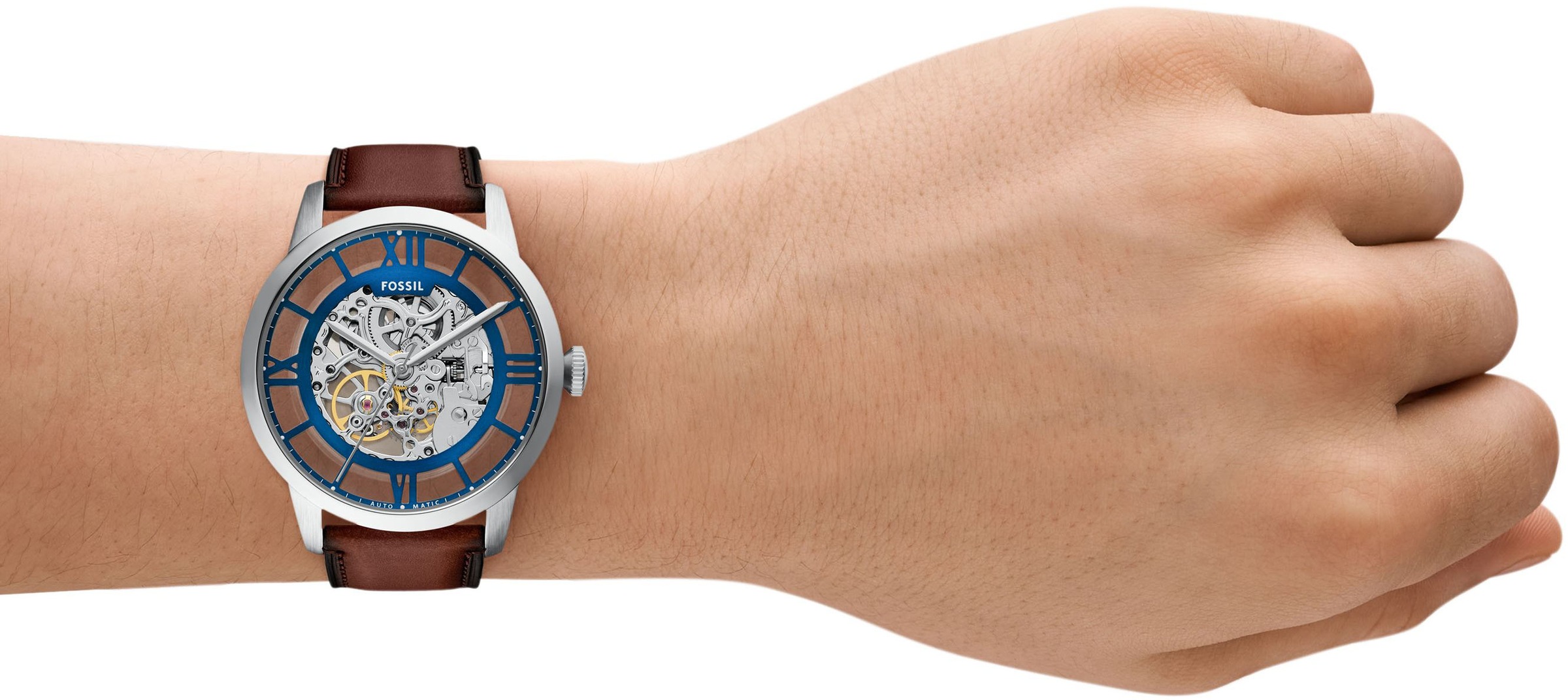 Fossil Automatikuhr »TOWNSMAN Automatic«, Armbanduhr, Herrenuhr, Mechanische Uhr, Lederarmband, analog
