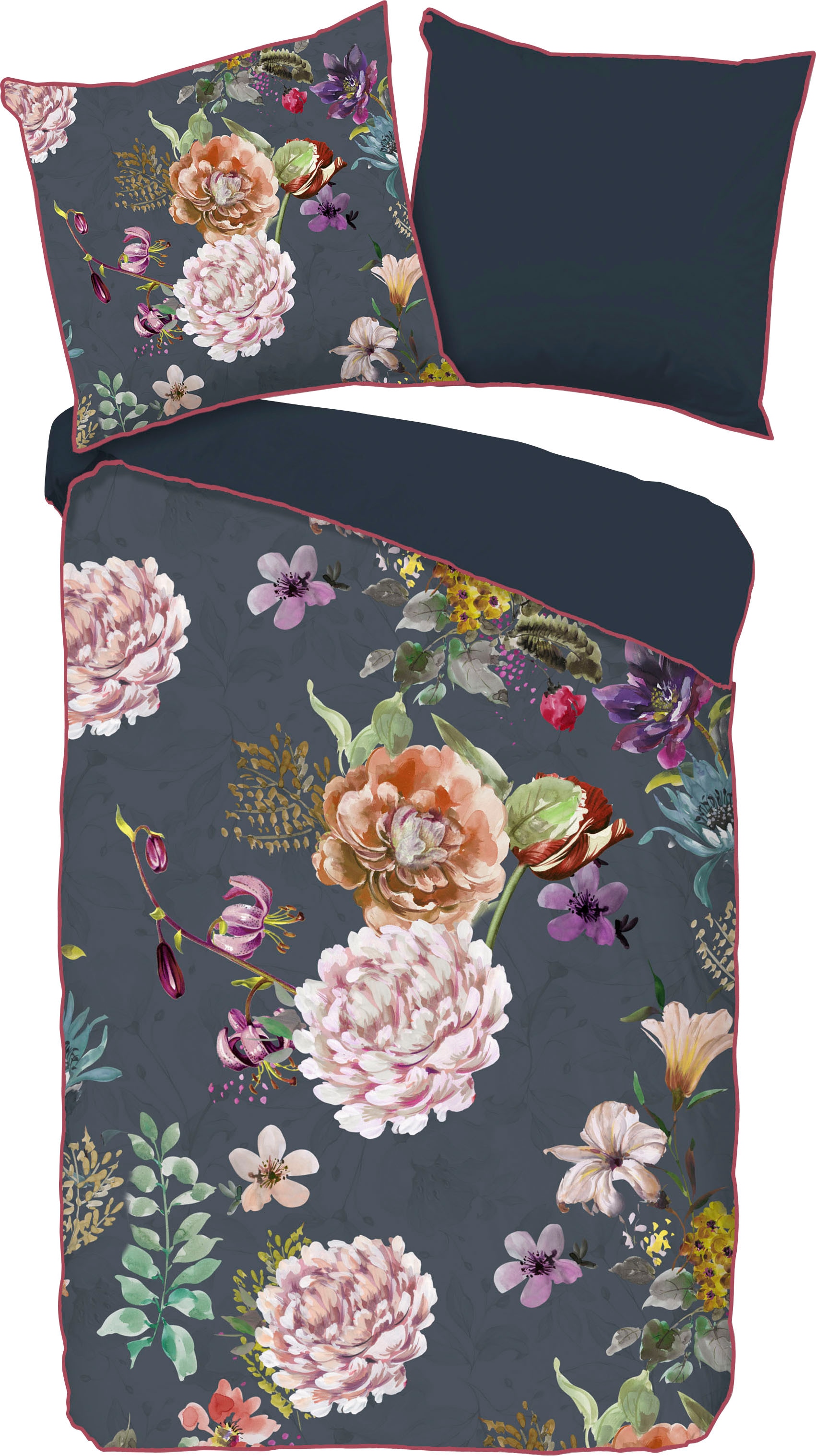 Descanso Wendebettwäsche »Parma«, Baumwolle, Satin, 135x200, Biese, Reißverschluss, Wendeoptik, Blumen