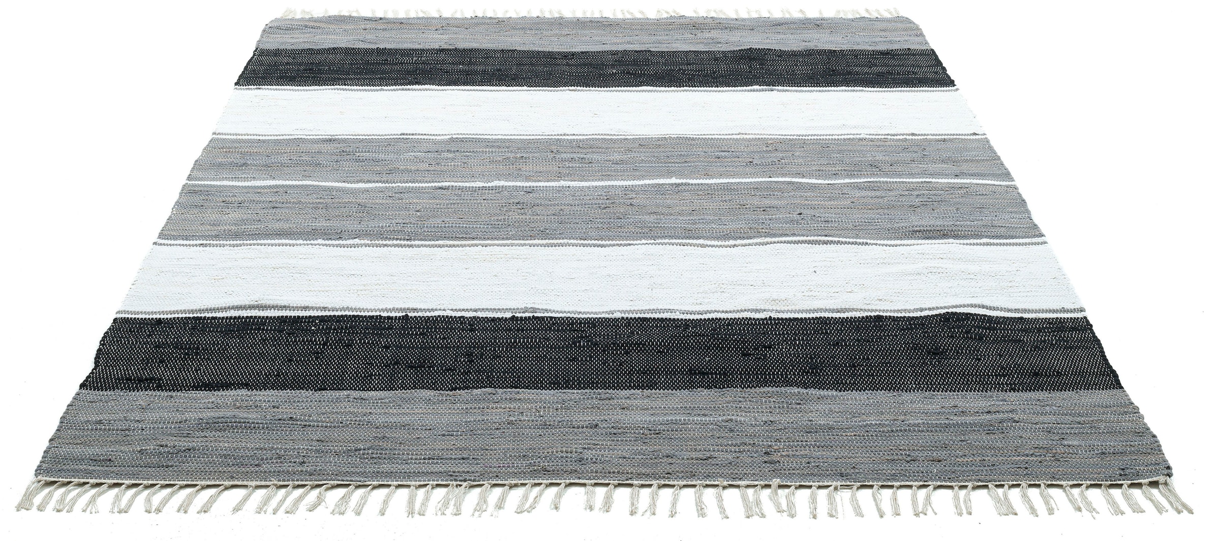 THEKO Teppich »Stripe Flachgewebe, rechteckig, reine Cotton«, mit handgewebt, Baumwolle, gestreift, Fransen