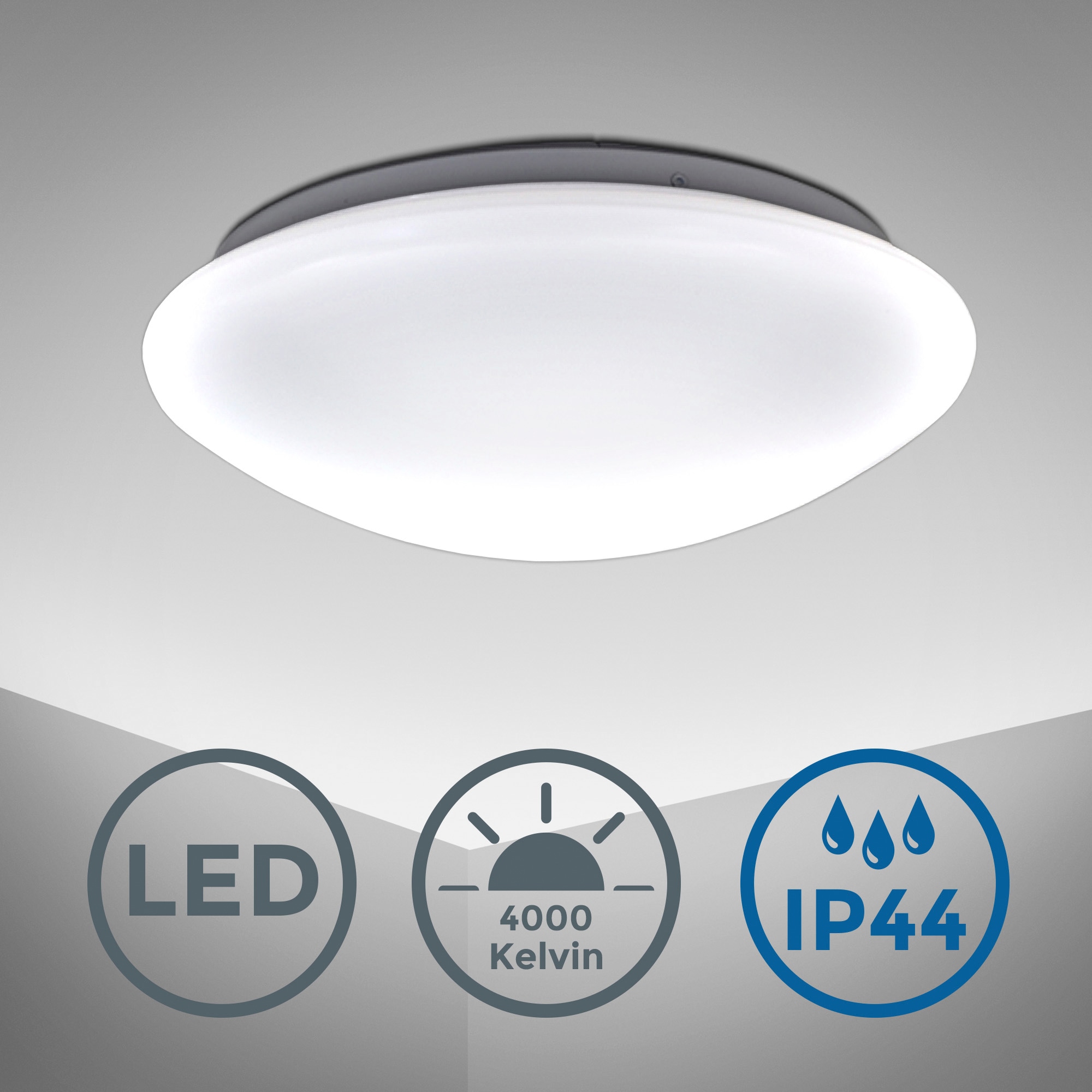 B.K.Licht LED Deckenleuchte »BK_DL1084 LED-Deckenlampe Bad, 12W, 4.000K Neutralweißes Licht«, 1 flammig, Leuchtmittel LED-Modul | LED fest integriert, 1.200 Lumen, IP44 Spritzwasserschutz, LED-Badlampe Ø29cm