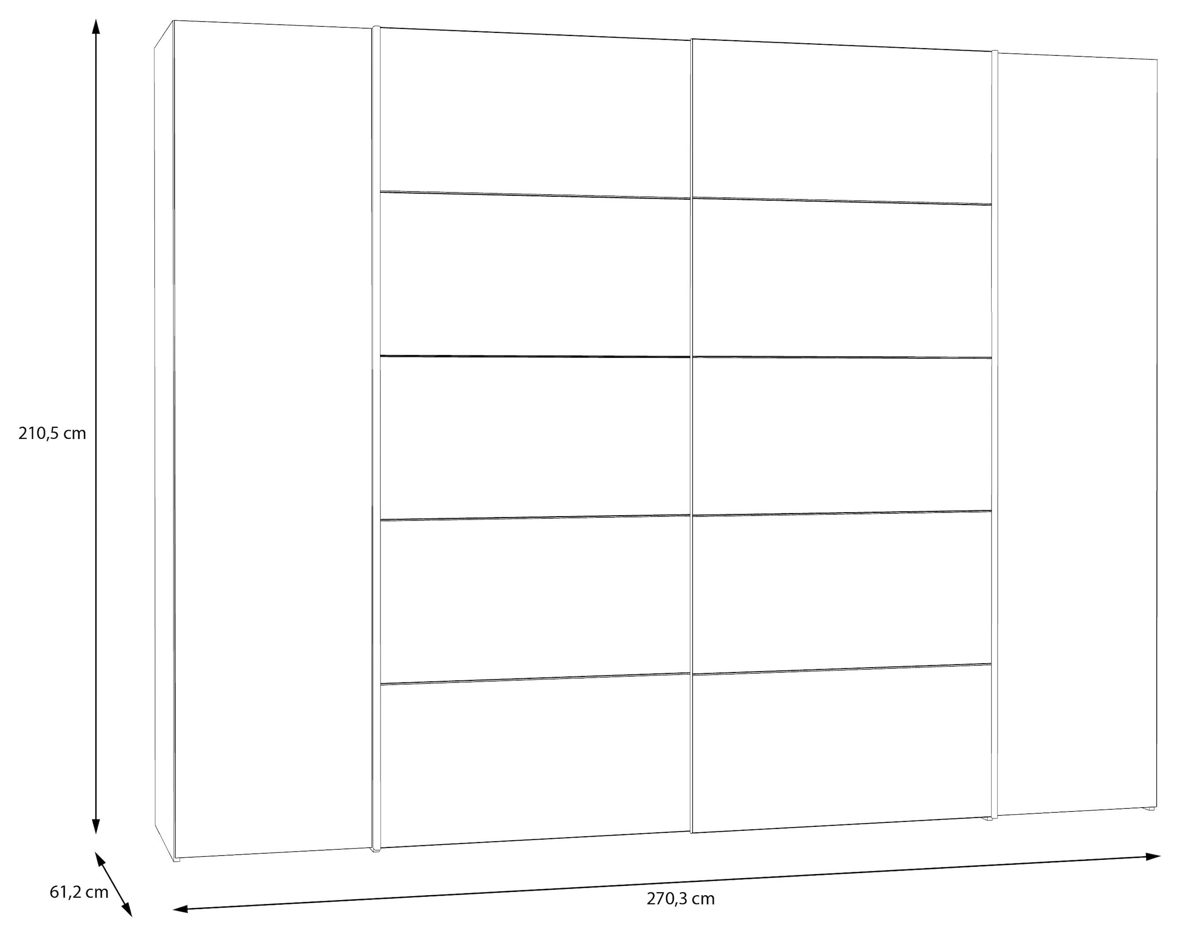 FORTE Dreh-/Schwebetürenschrank »Narago, TOPSELLER, Made in Europe, zeitloses Design«, (B/H/T ca. 270x210X61cm, Farbe Weiß auch mit Spiegeln erhältlich), viele Einlegeböden teilweise variabel einsetzbar, maximaler Stauraum