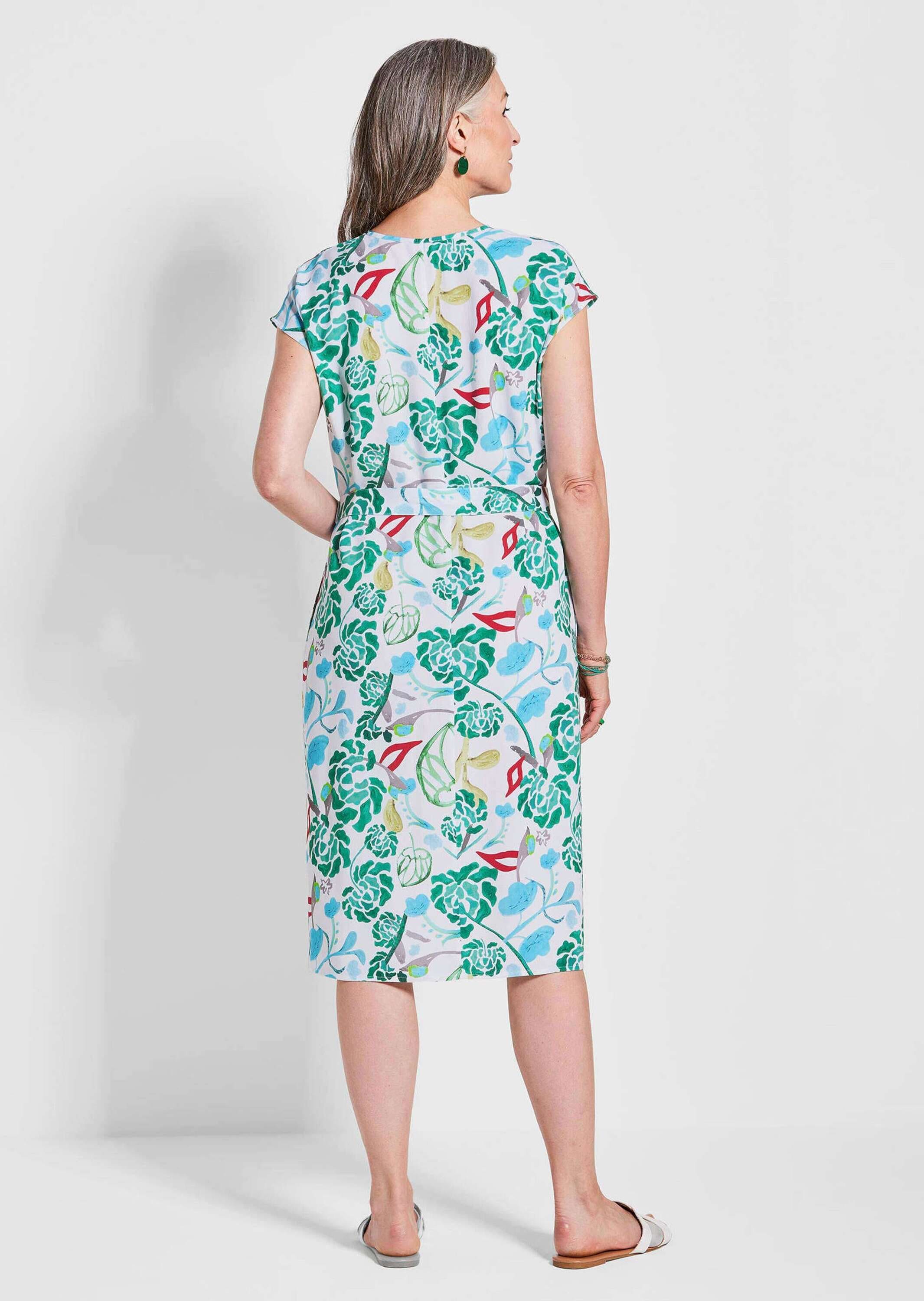 GOLDNER Sommerkleid »Grünes Midikleid mit floralem Muster«