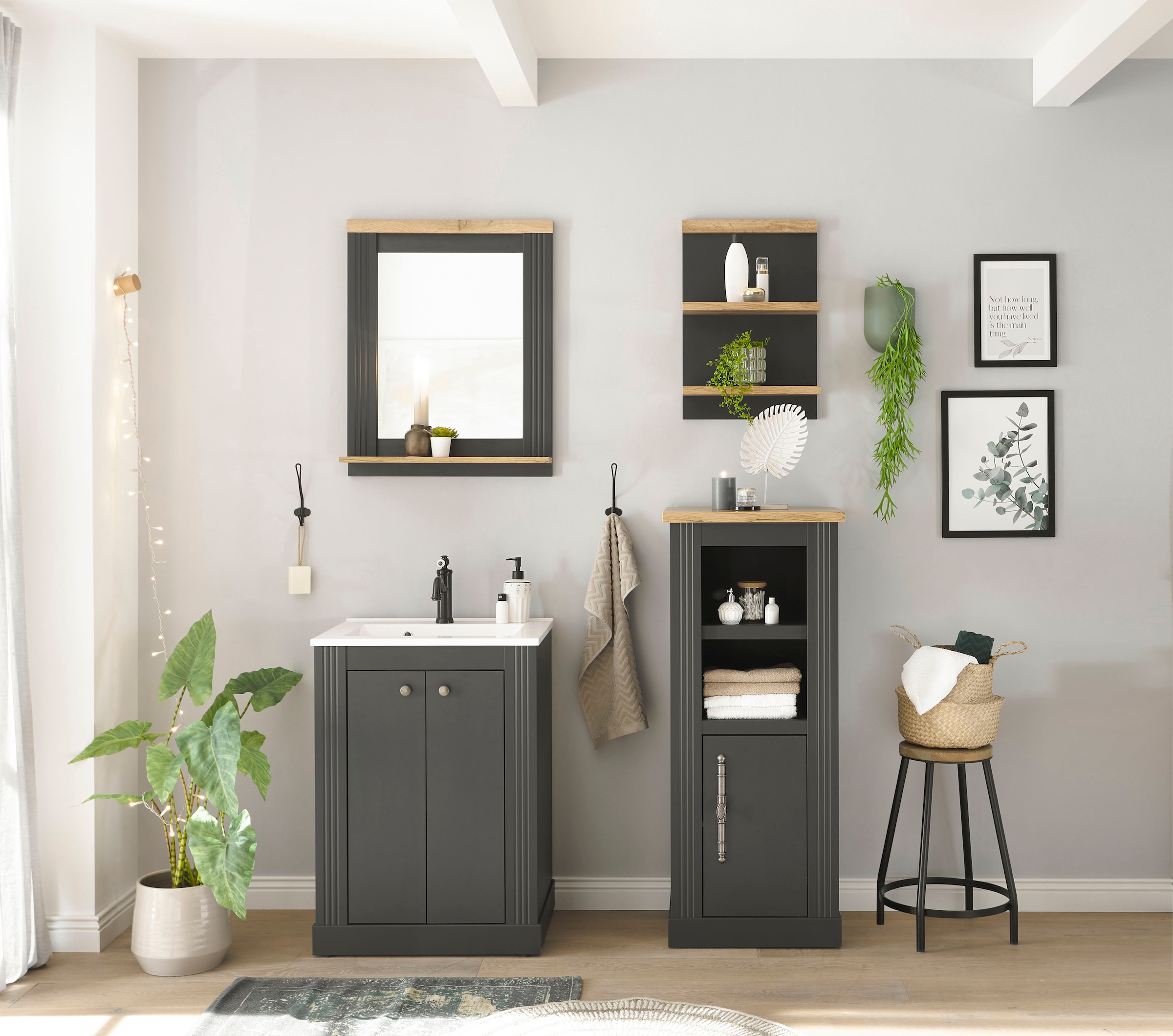 OTTO home Waschtisch »WESTMINSTER, Waschbeckenunterschrank inkl. Waschbecken, Metallgriffe« 1 Stk. tlg. in 2 Farben verfügbar, mit Stauraum, Breite 60 cm